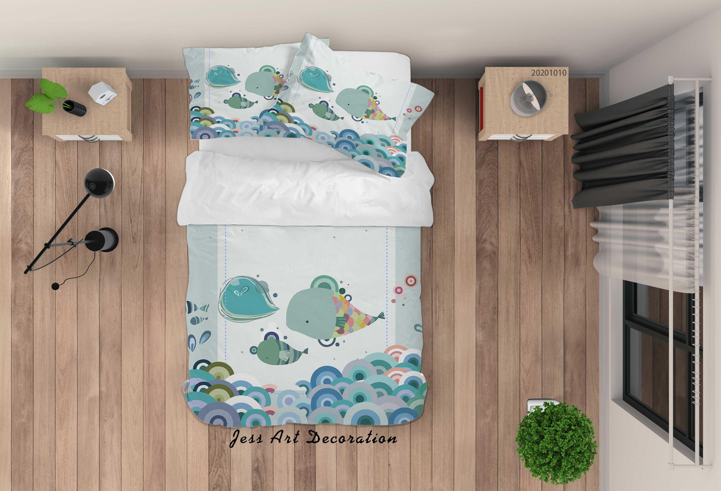 3D Cartoon Cute Animal Fish Wave Quilt Cover Set Bedding Set Duvet Cover Pillowcases WJ 9569