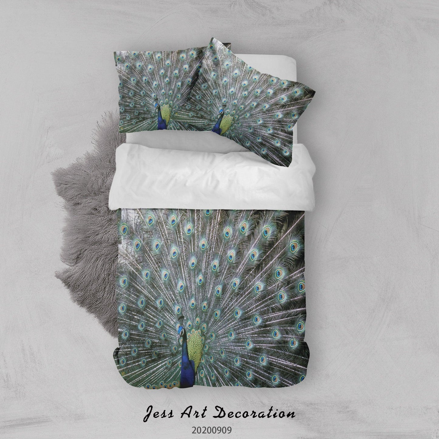 3D Animal Peacock Feathers Quilt Cover Set Bedding Set Duvet Cover Pillowcases WJ 6017