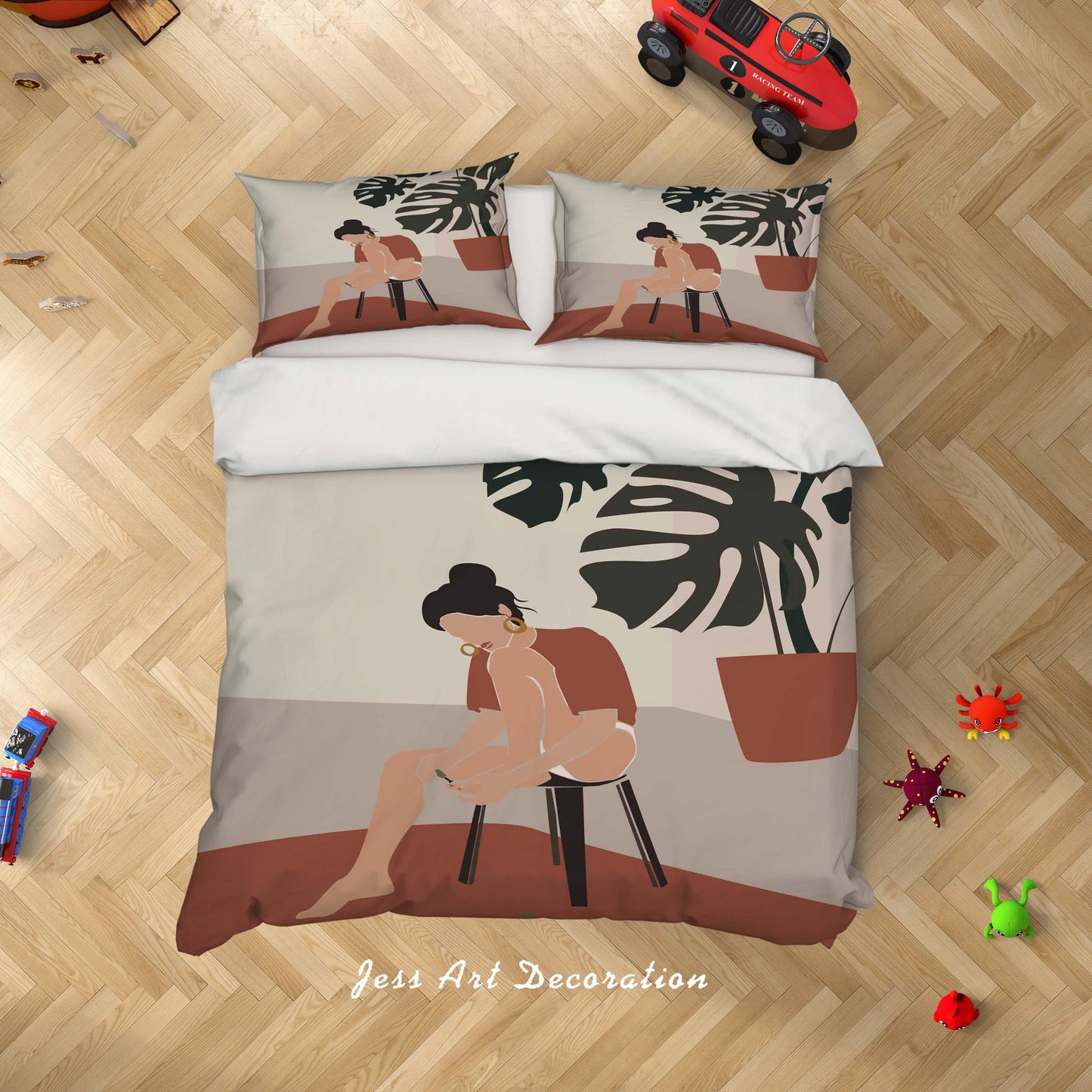 3D Beauty Lady Silhouette Tropical Leaves Quilt Cover Set Bedding Set Duvet Cover Pillowcases SF07