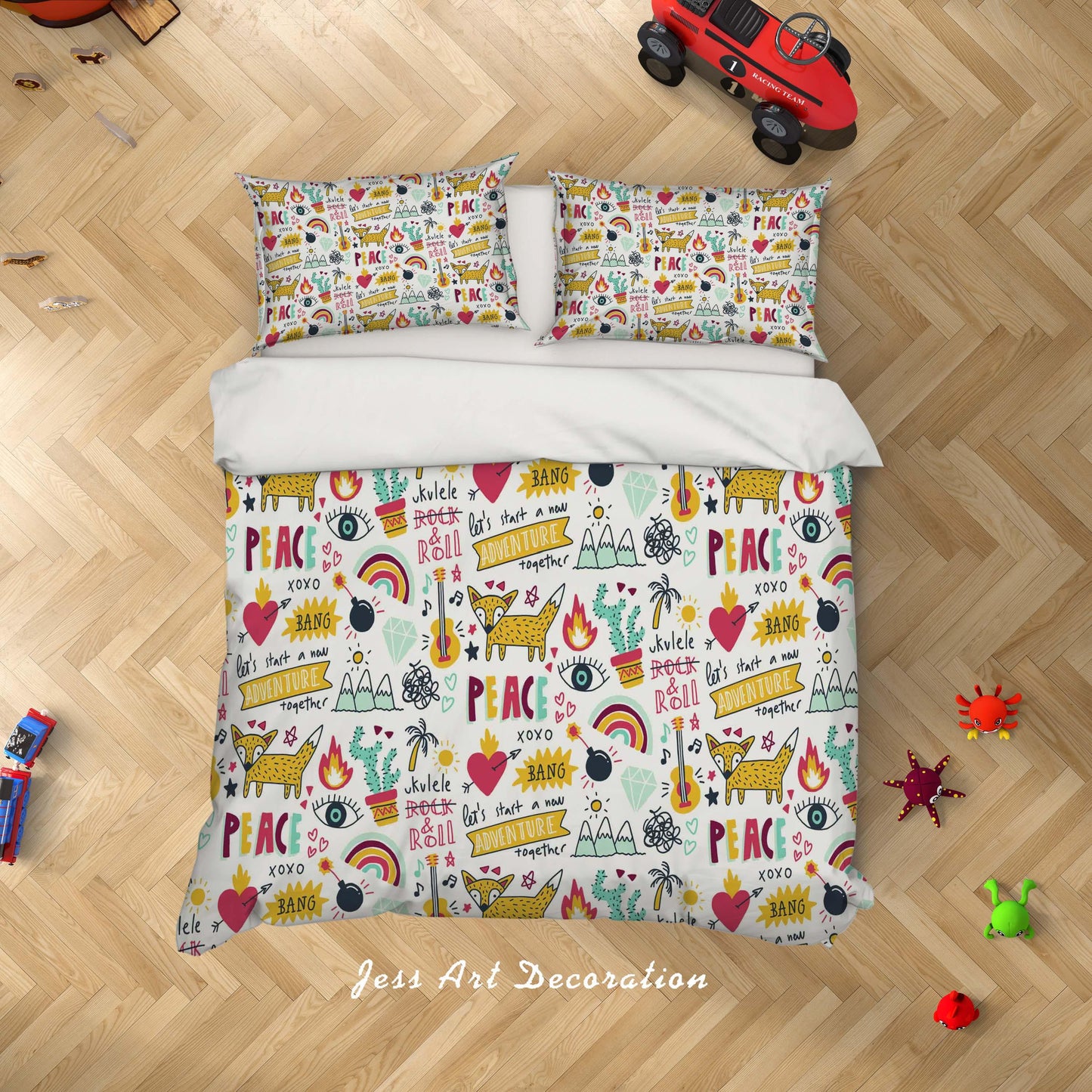 3D Cartoon Fox Rainbow Love Quilt Cover Set Bedding Set Duvet Cover Pillowcases A054 LQH