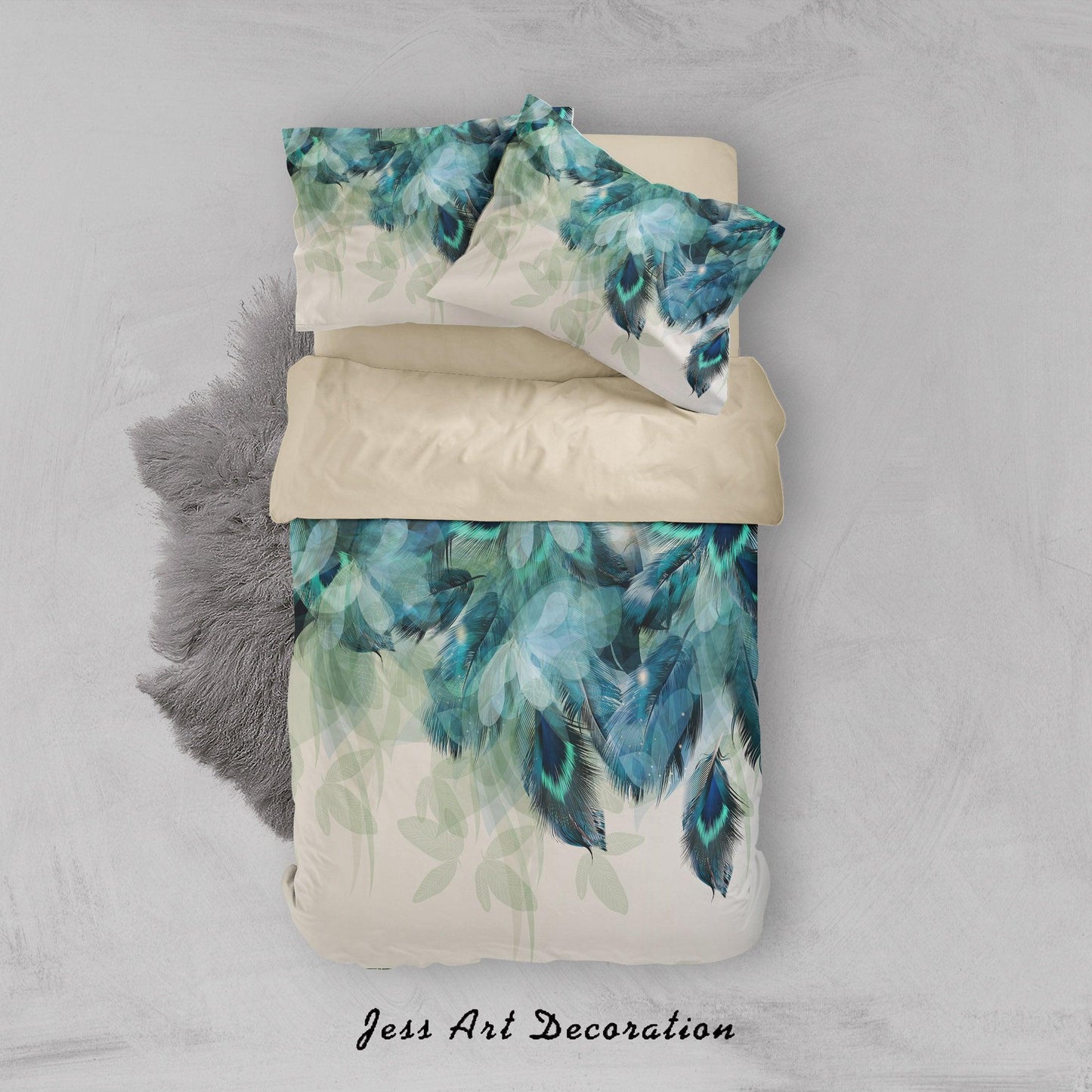 3D Blue Feather Quilt Cover Set Bedding Set Duvet Cover Pillowcases SF87