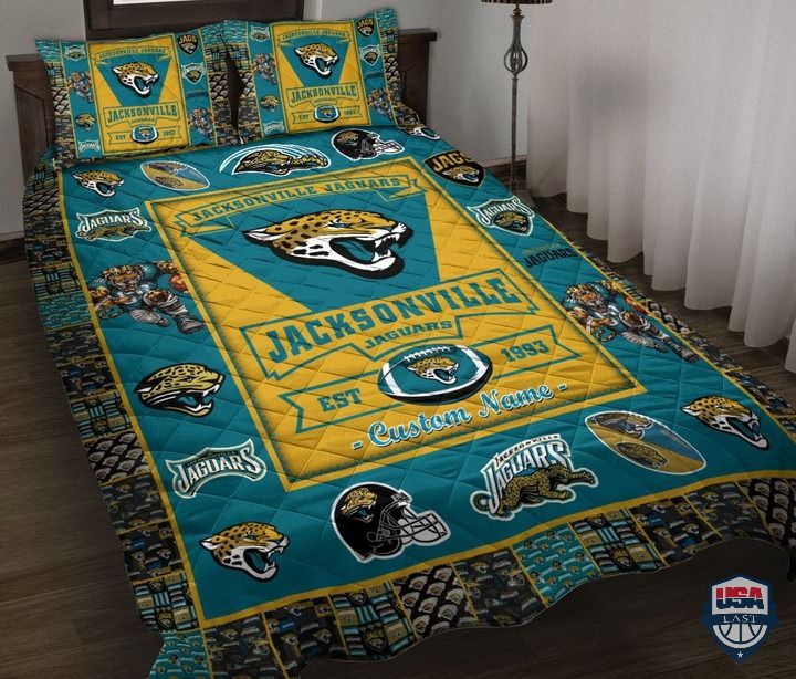 NFL Jacksonville Jaguars Custom Name Teal Gold Bedding Set