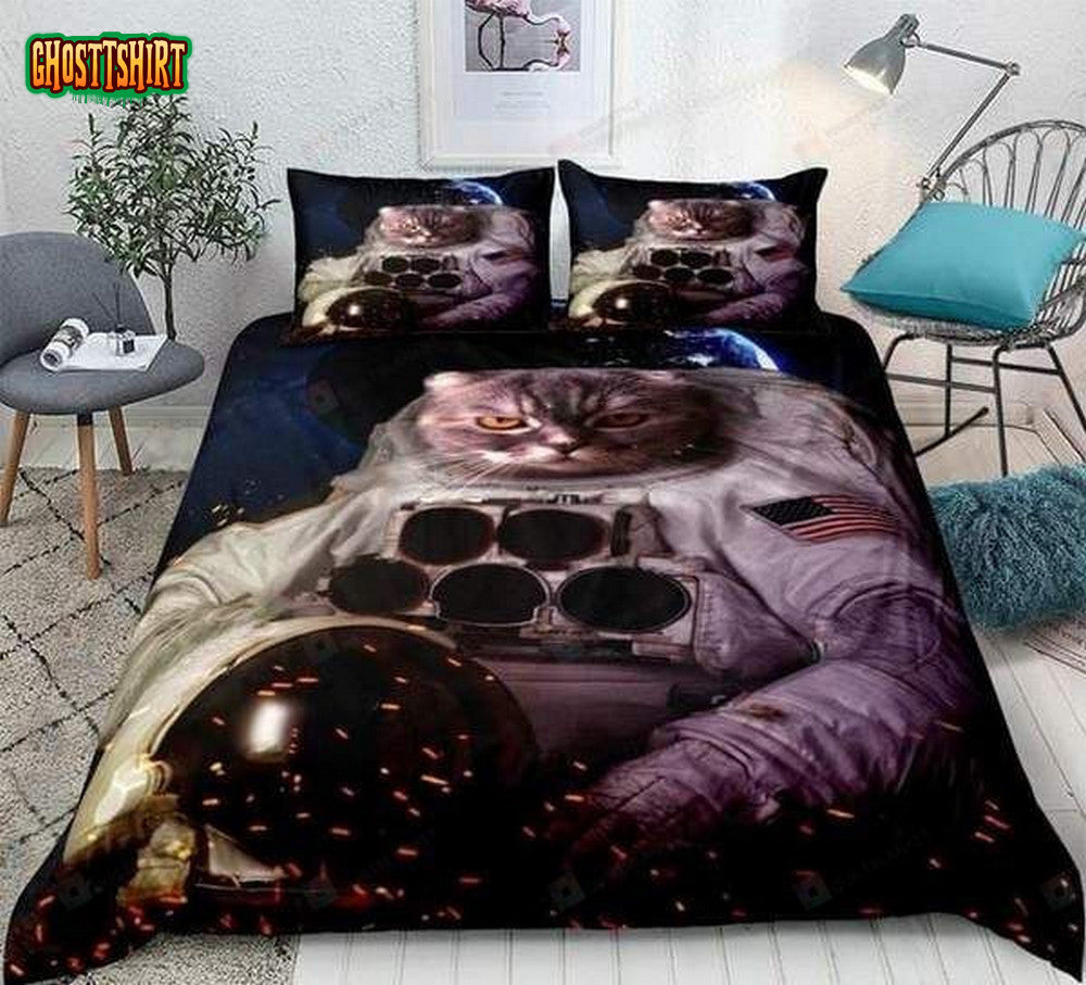 3D Astronaut Cat Bed Sheets Spread Duvet Cover Bedding Set