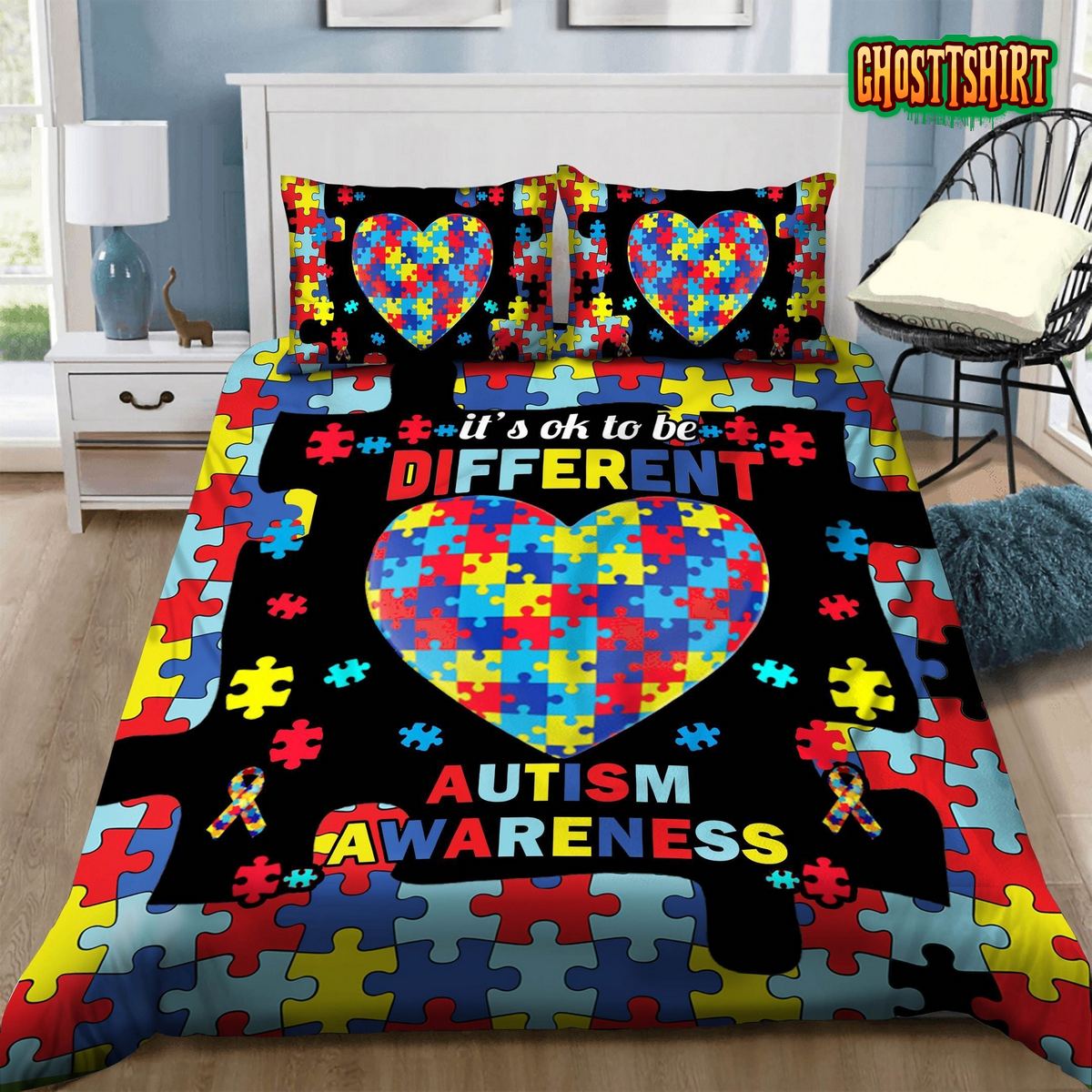 3D Autism Awareness Its Okay To Be Different Bed Sheets Duvet Cover Bedding Set