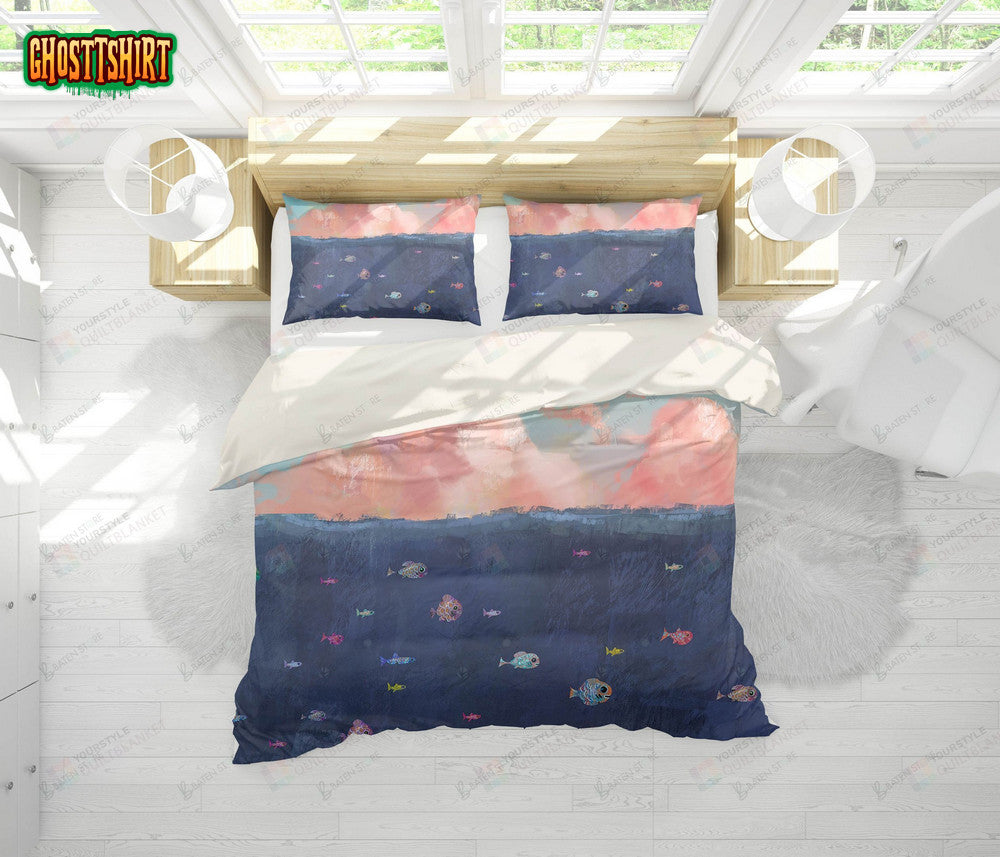 3D Cartoon Colorful Fish Bed Sheets Spread Duvet Cover Bedding Set