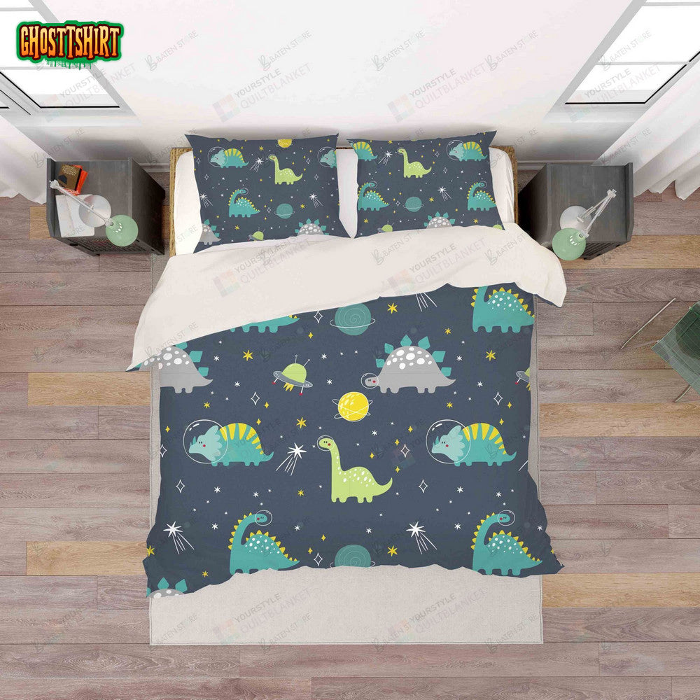 3D Cartoon Dinosaurs Outer Space Bed Sheets Duvet Cover Bedding Set
