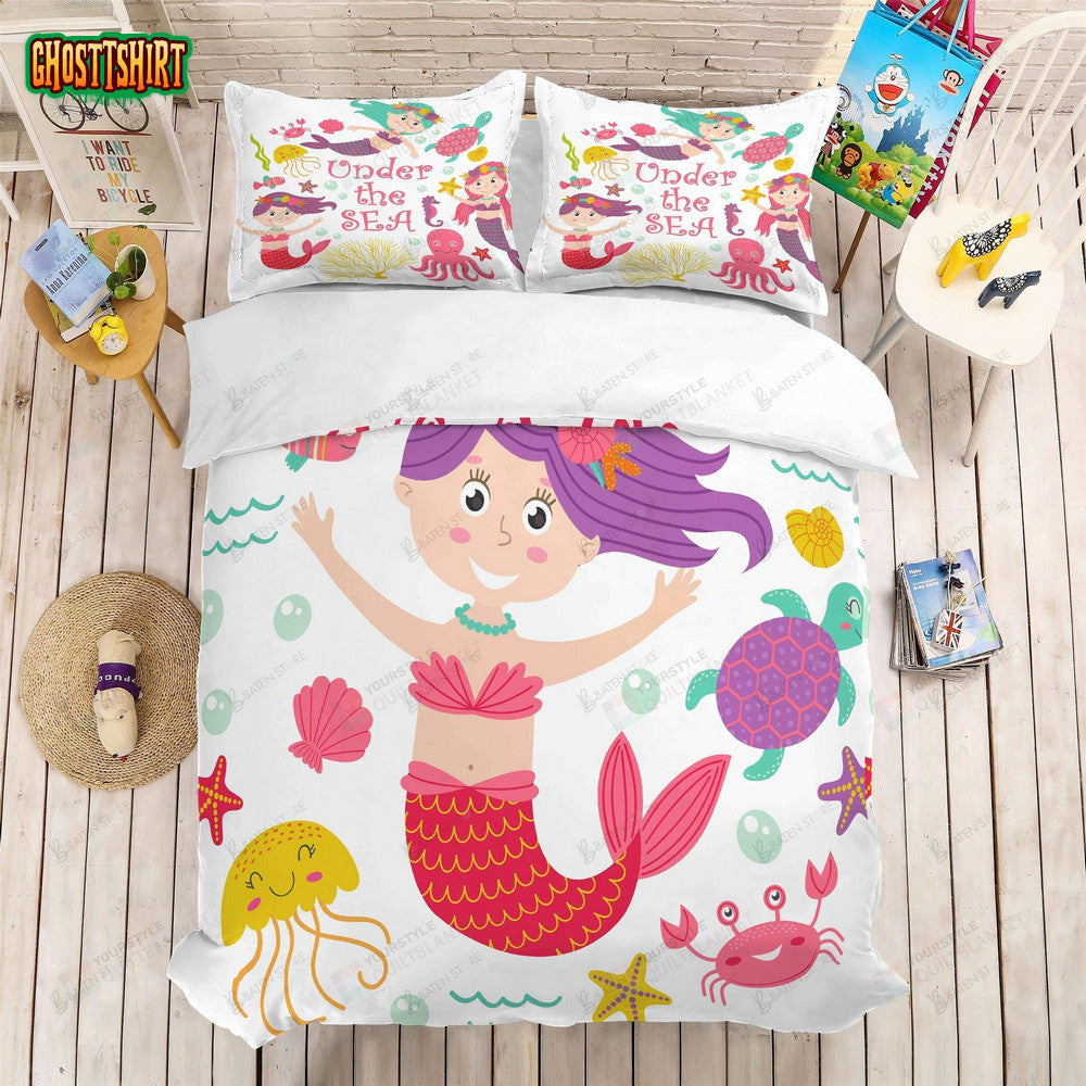 3D Cartoon Mermaid Bed Sheets Duvet Cover Bedding Set