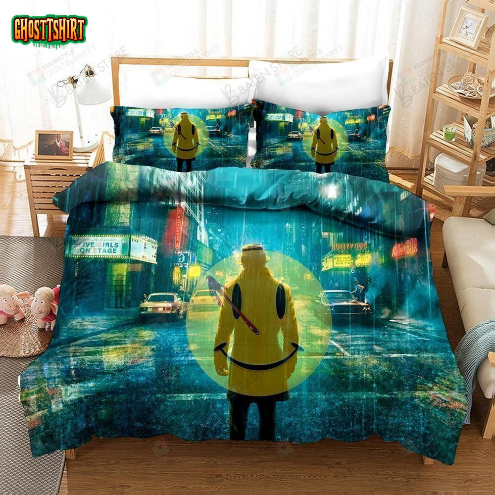 3D Cartoon Smile Blue Bed Sheets Duvet Cover Bedding Set