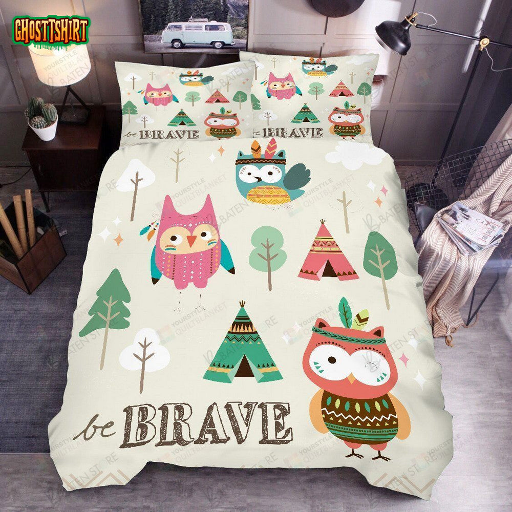 3D Cartoon Trees Tent Owl Bed Sheets Spread Duvet Cover Bedding Set