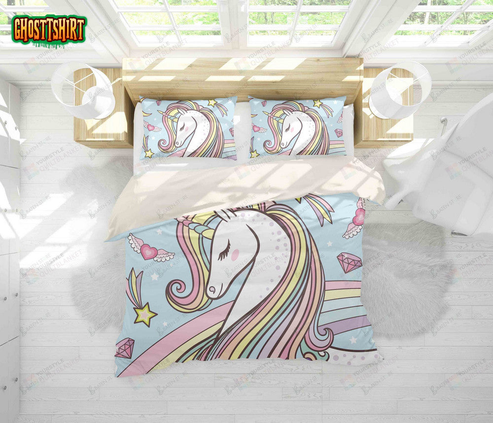 3D Cartoon Unicorn Bed Sheets Duvet Cover Bedding Set