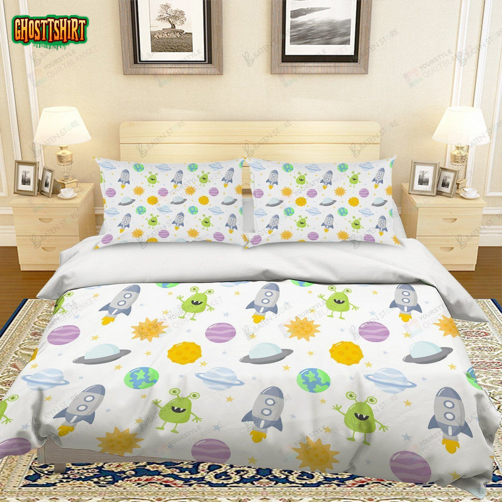 3D Colorful Cartoon Space Rocket Bed Sheets Duvet Cover Bedding Set