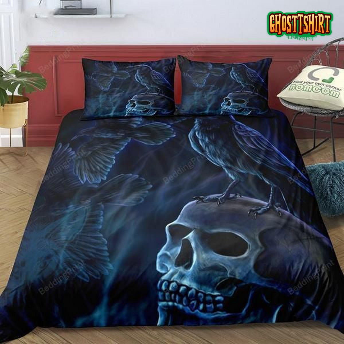 3D Crow And Skull Bed Sheets Duvet Cover Bedding Set