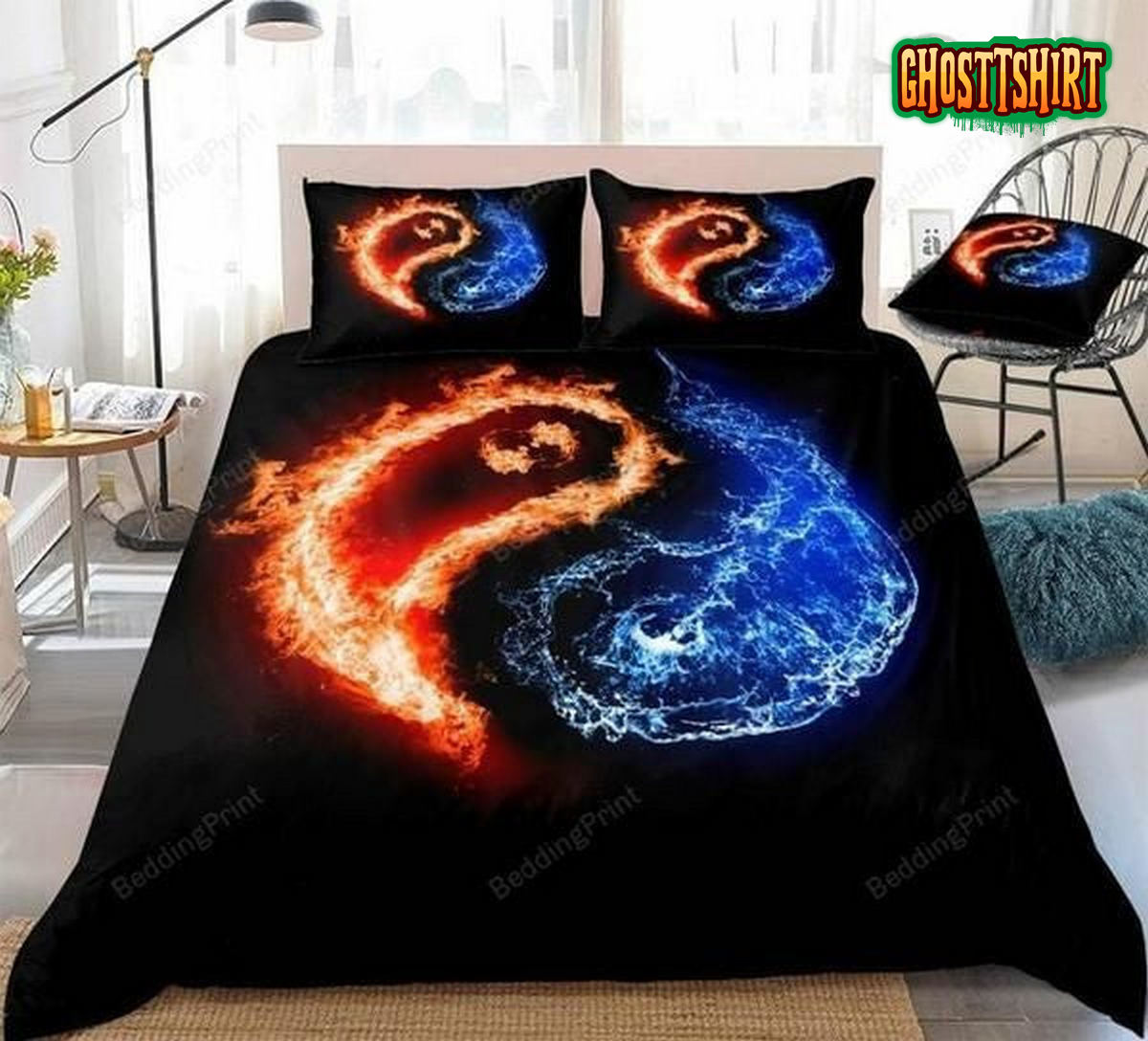 3D Flame Yin Yang Bed Sheets Duvet Cover Bedding Set