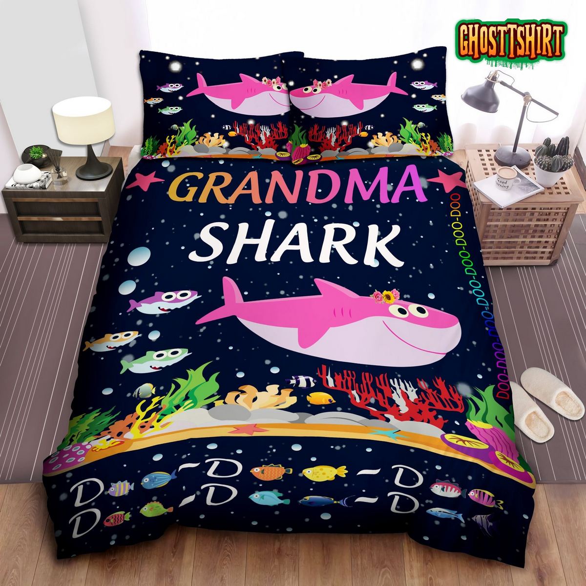 3D Grandma Shark Doo Doo Bed Sheets Duvet Cover Bedding Set