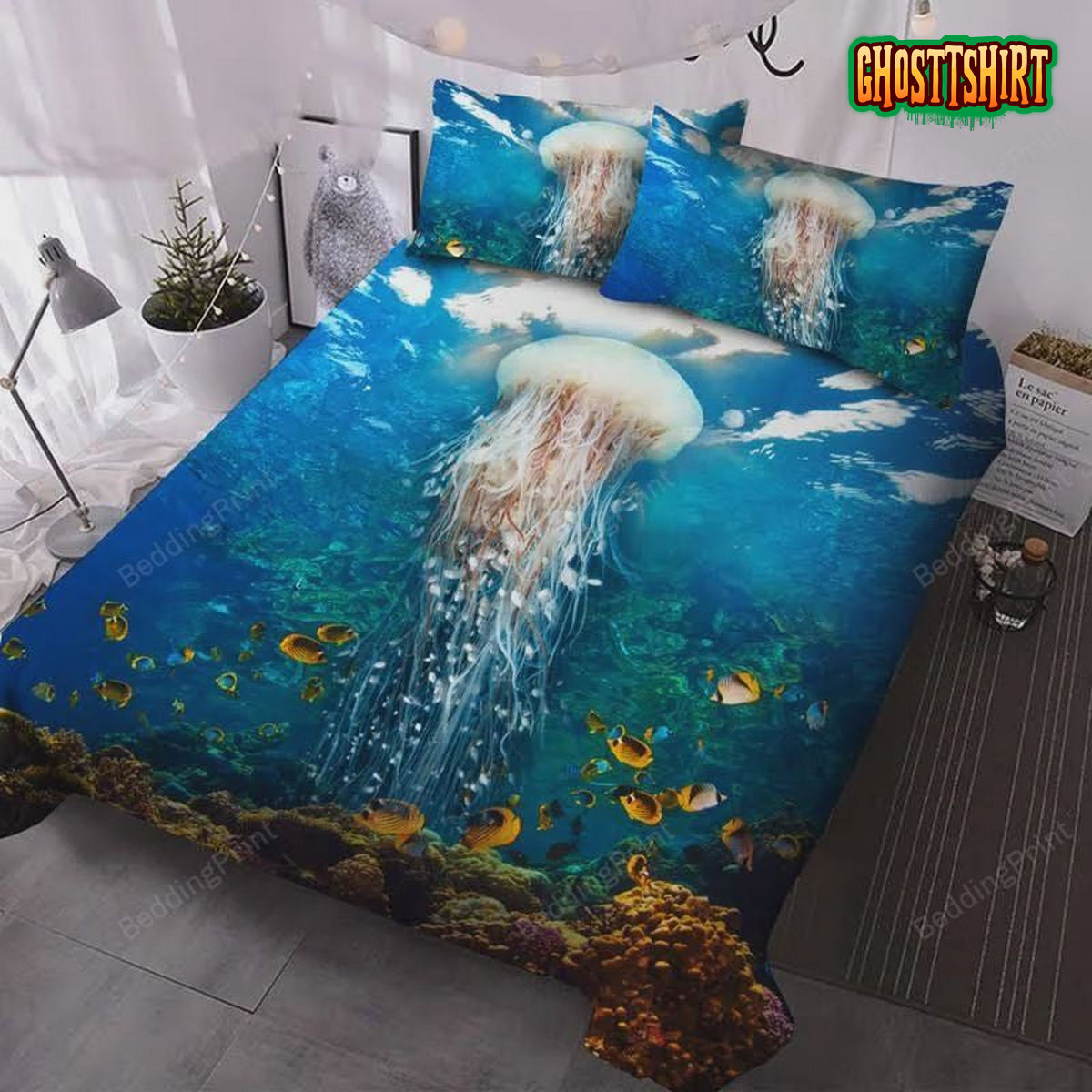 3D Jelly Fish Microfiber No-Fading Bedding Set