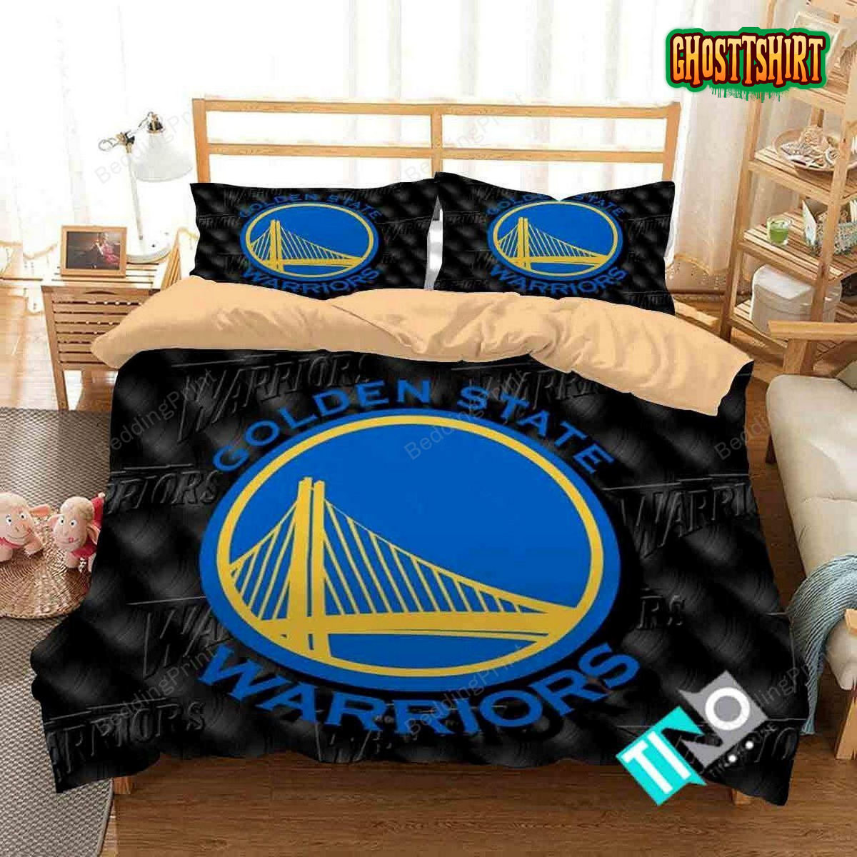 3D Nba Golden State Warriors Logo Duvet Cover Bedding Set