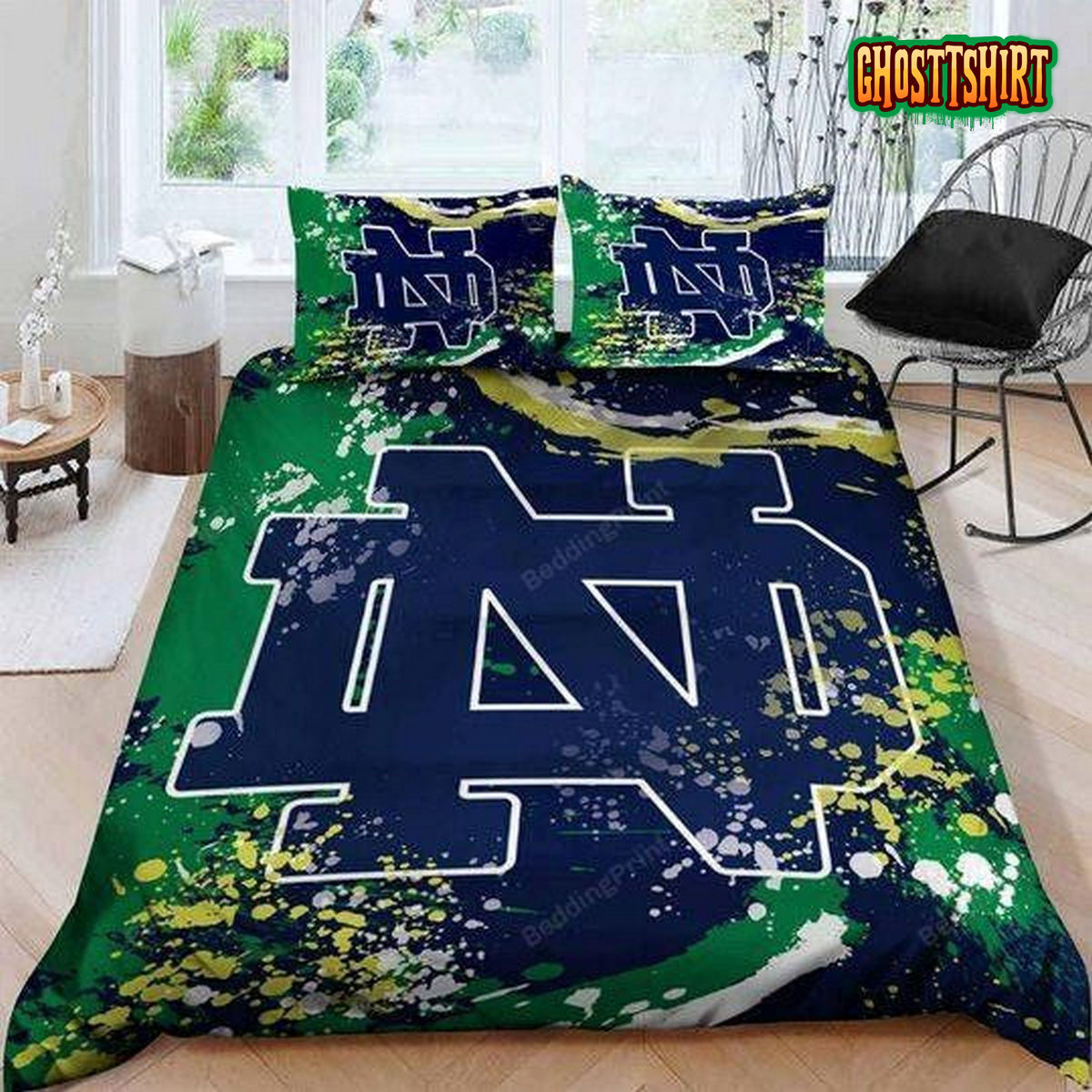 3D Notre Dame Fighting Irish Logo Duvet Cover Bedding Set
