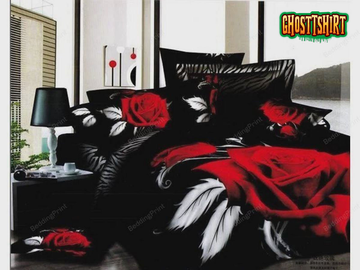 3D Red Rose Printed Bed Sheets Duvet Cover Bedding Set