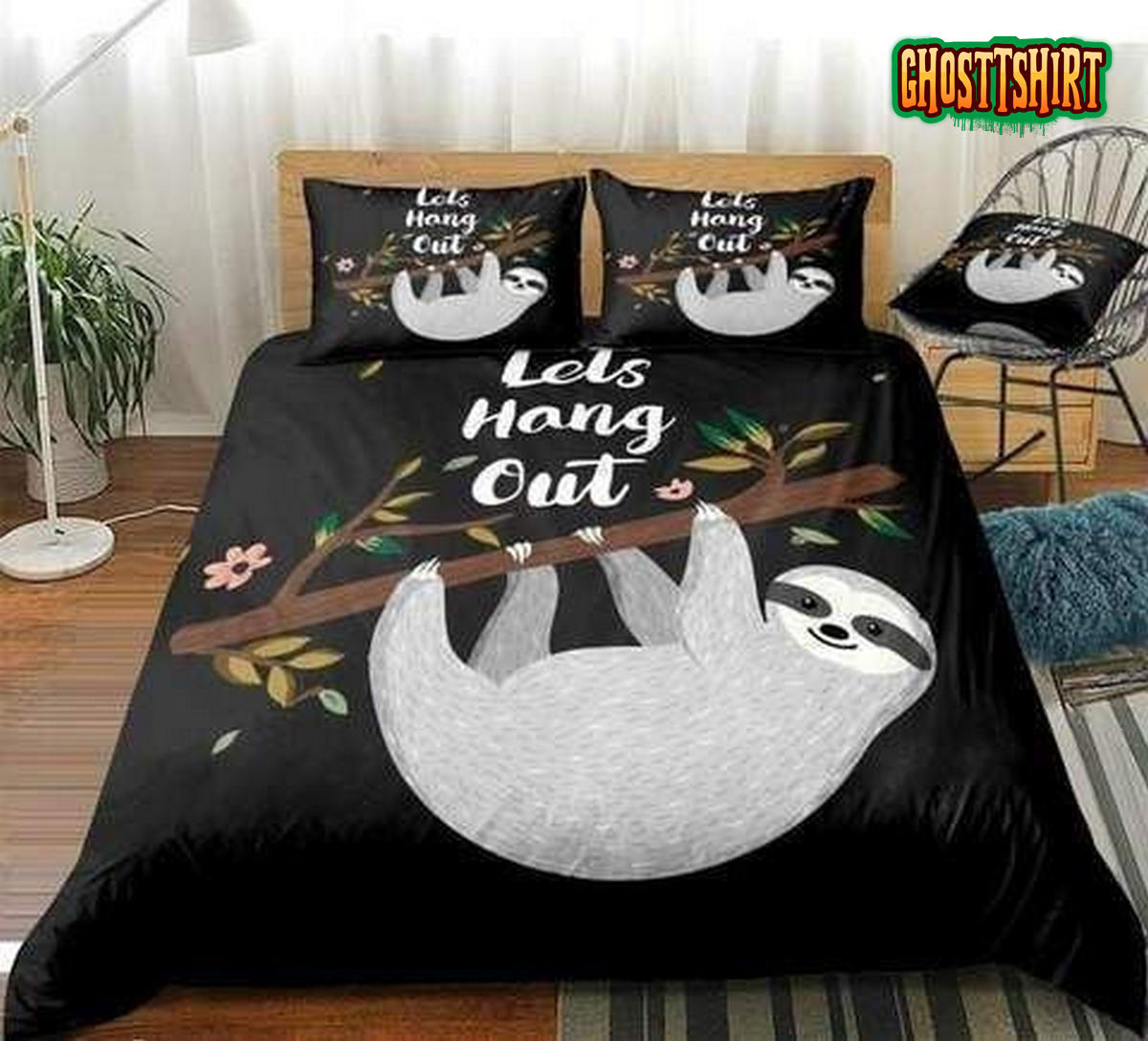 3D Sloth On The Branch Lets Hang Out Bed Sheets Duvet Cover Bedding Set