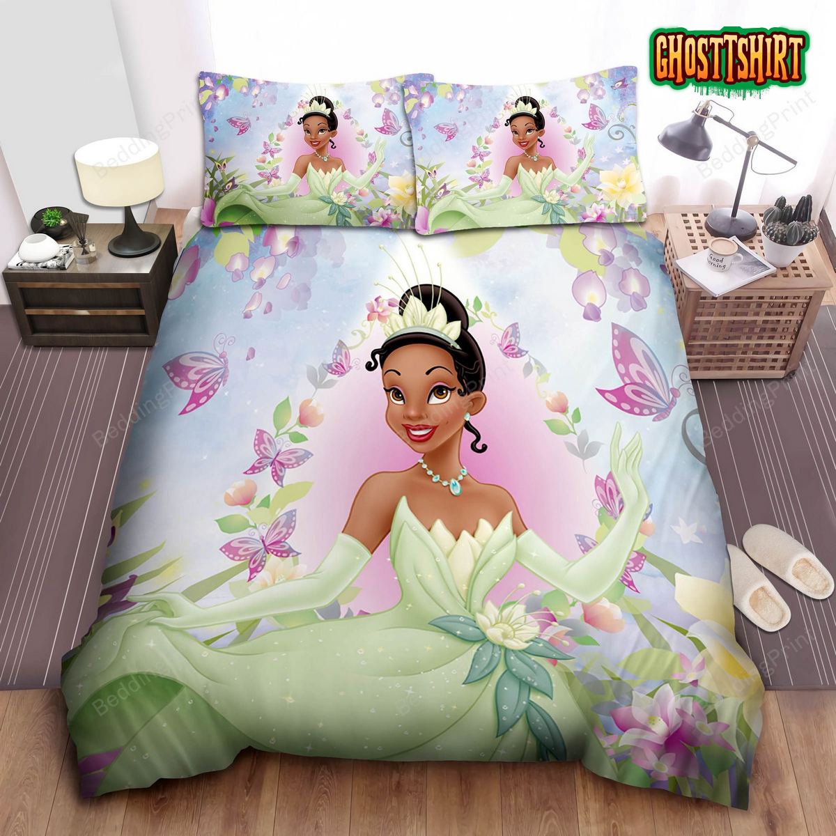 3D Tiana Princess Disney Cartoon Reversible Bedding Set