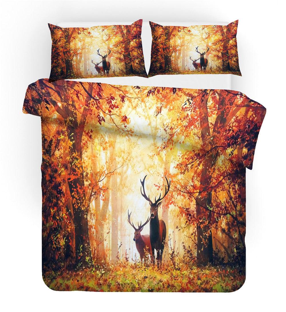 3D Autumn Forest Animal Elk Quilt Cover Set Bedding Set Duvet Cover Pillowcases 91