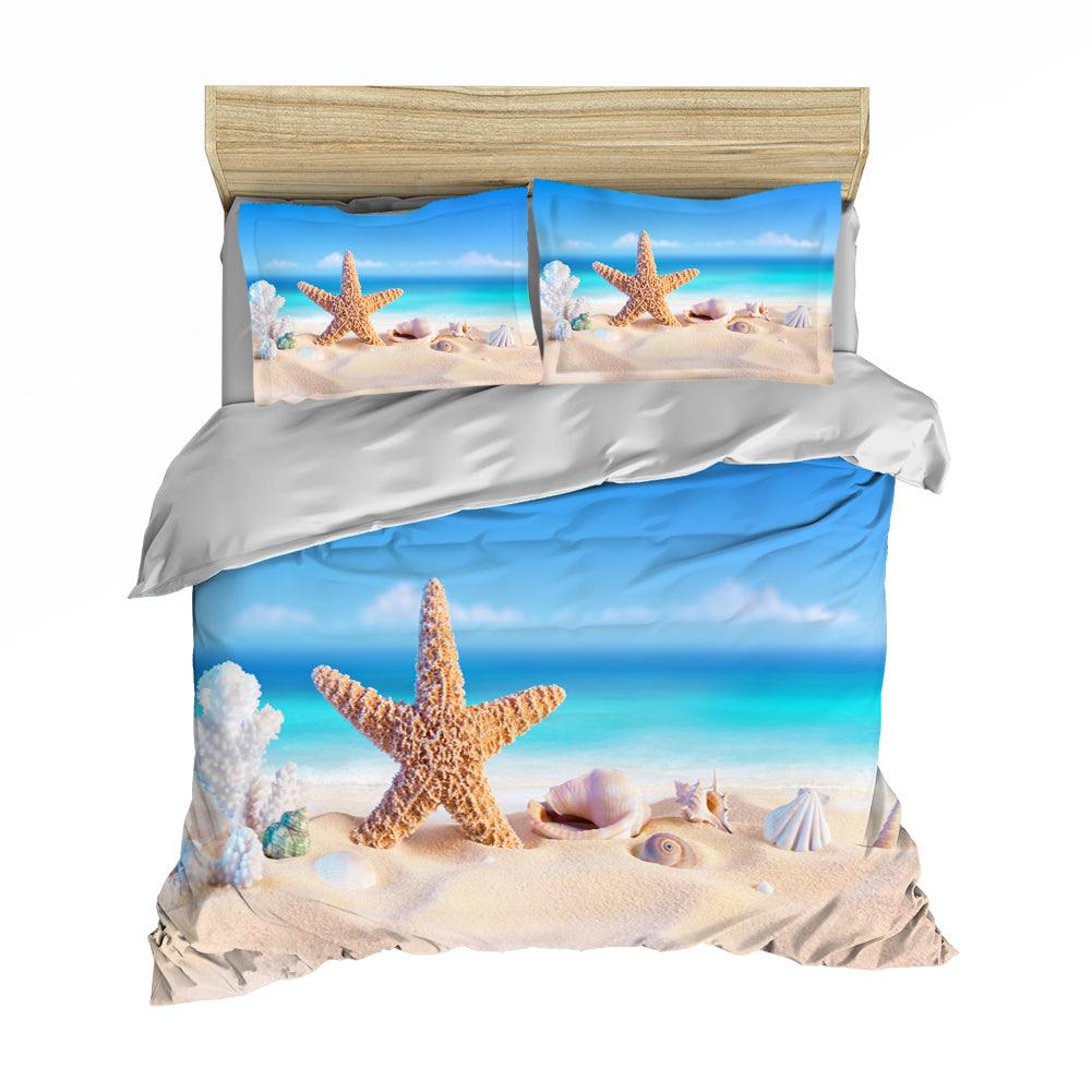 3D Blue Sea Beach Starfish Conch Quilt Cover Set Bedding Set Pillowcases 46