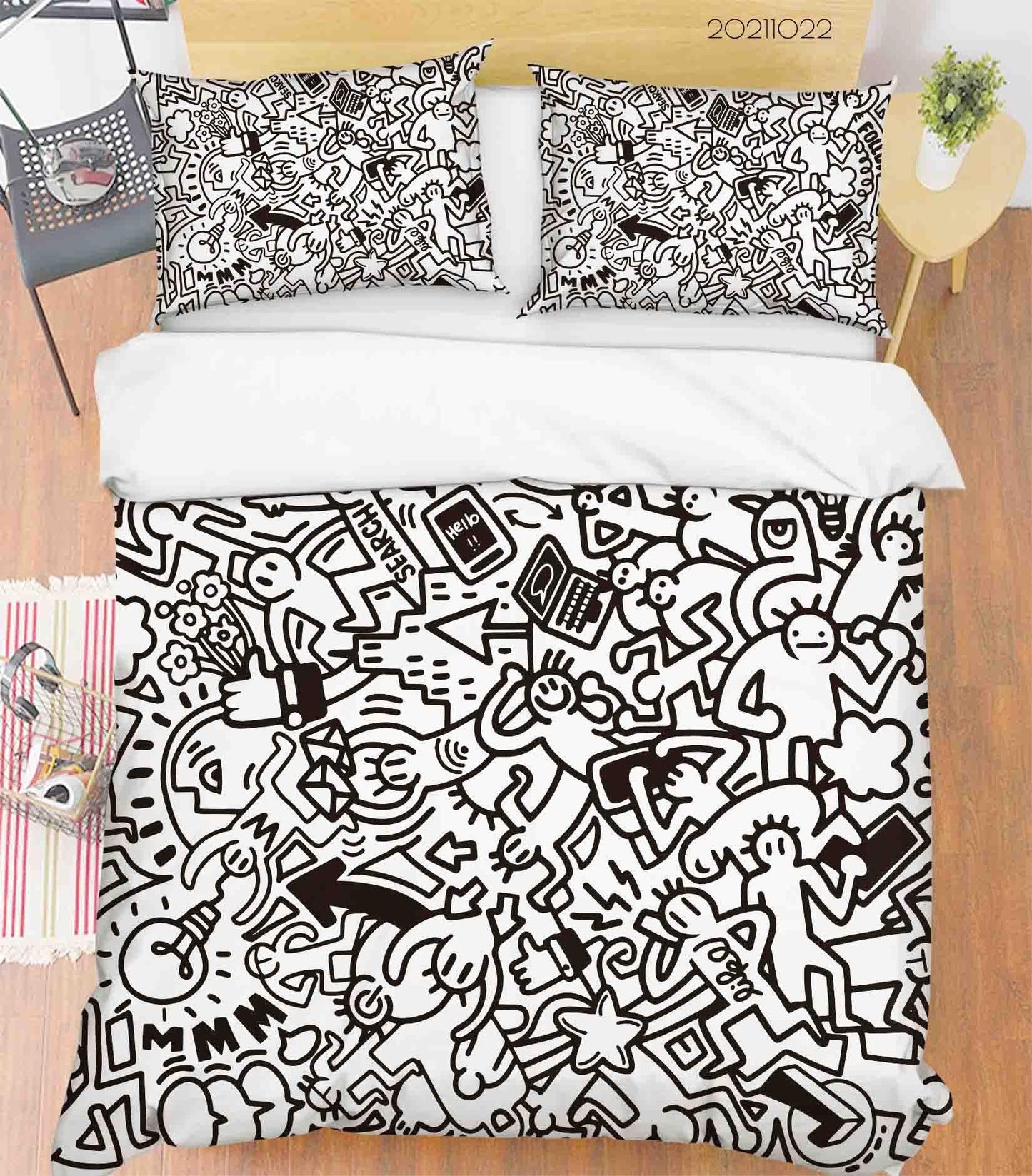 3D Cartoon Illustration Doodle Quilt Cover Set Bedding Set Duvet Cover Pillowcases 88