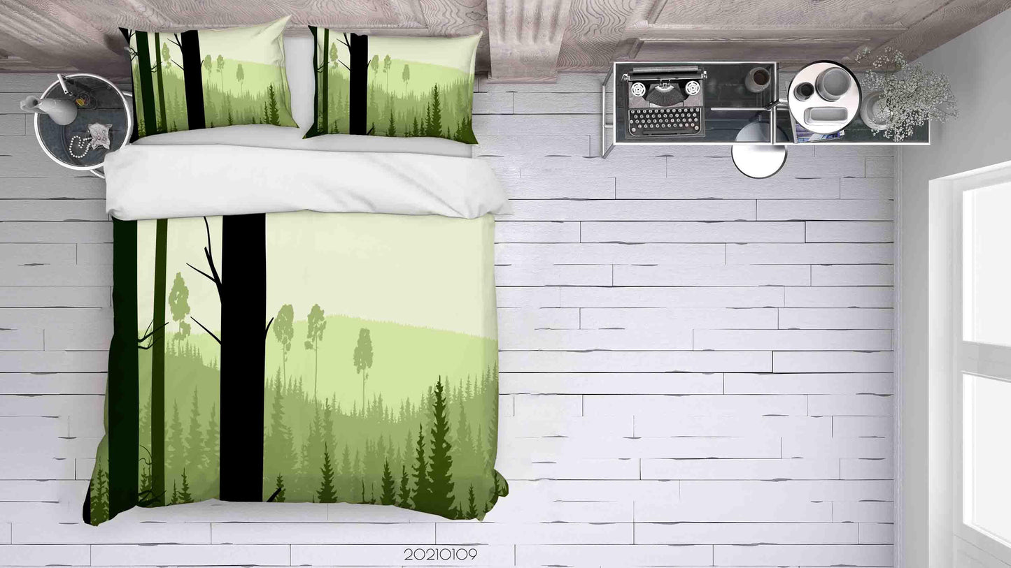 3D Cartoon Green Pine Forest Quilt Cover Set Bedding Set Duvet Cover Pillowcases 19 LQH