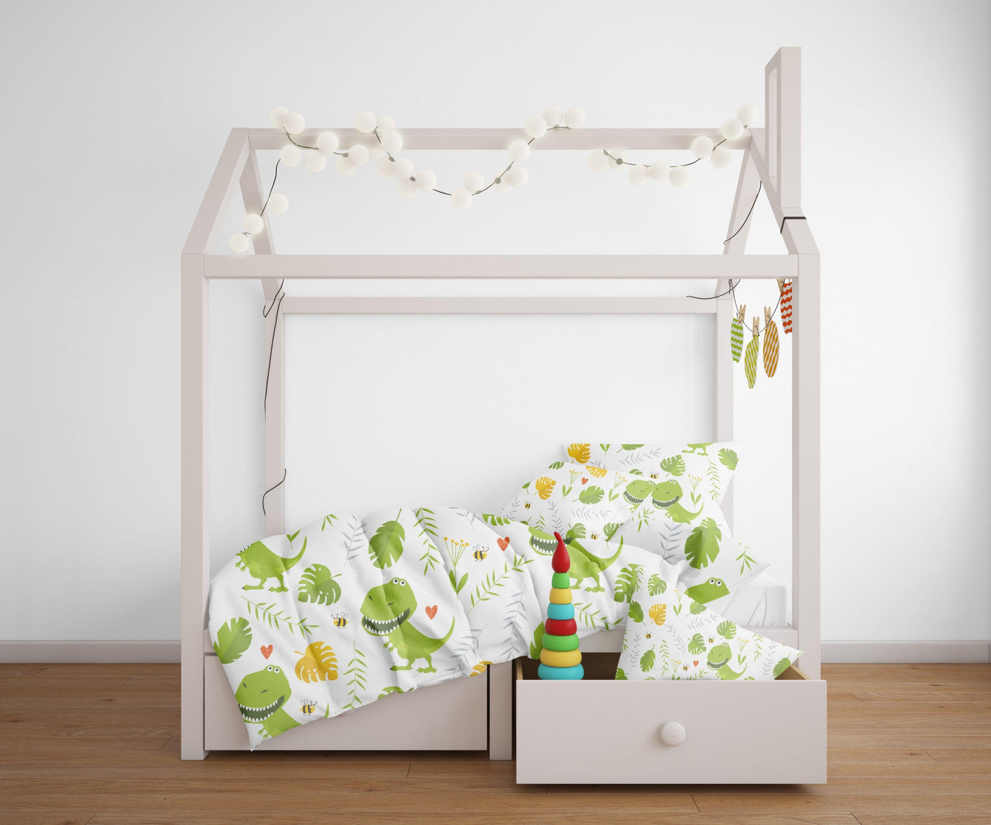 3D Cartoon Dinosaur Green Leaf Pattern Quilt Cover Set Bedding Set Pillowcases 109