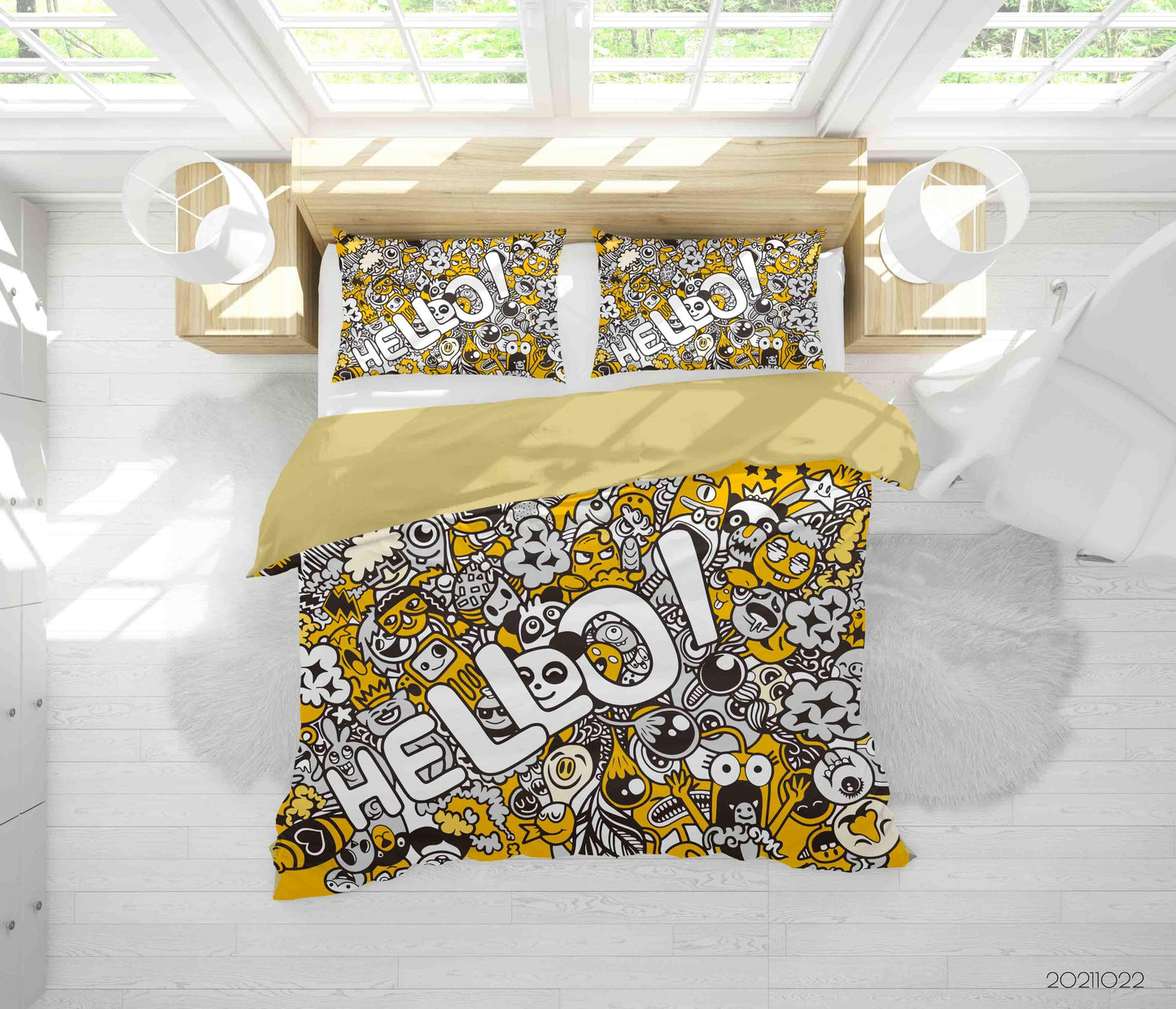 3D Abstract Yellow Monster Graffiti Quilt Cover Set Bedding Set Duvet Cover Pillowcases 39