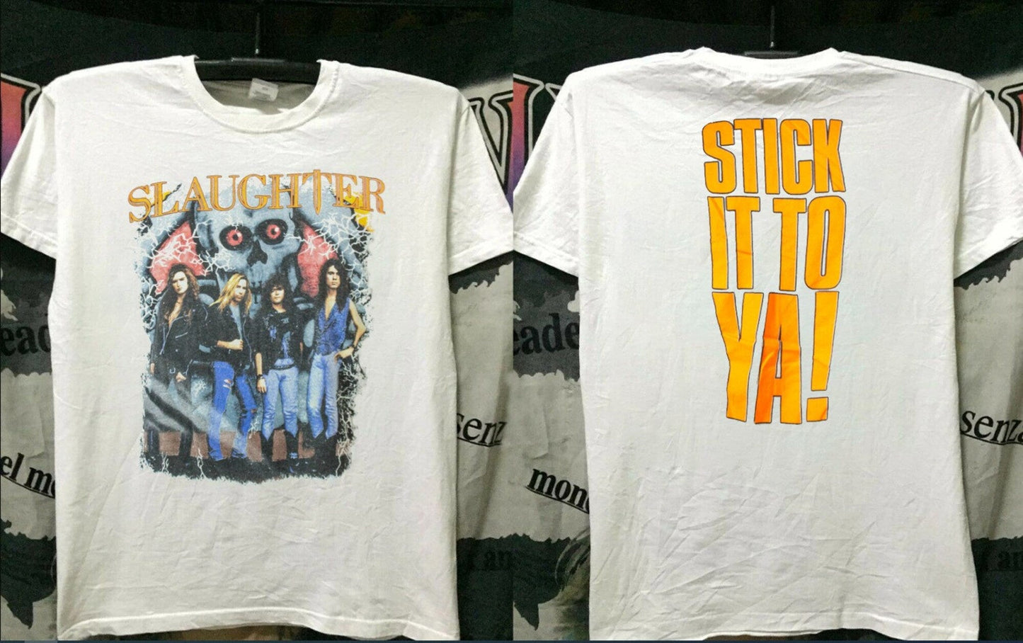 Vintage 1990 Slaughter Stick It To Ya Halloween Concert T-Shirt