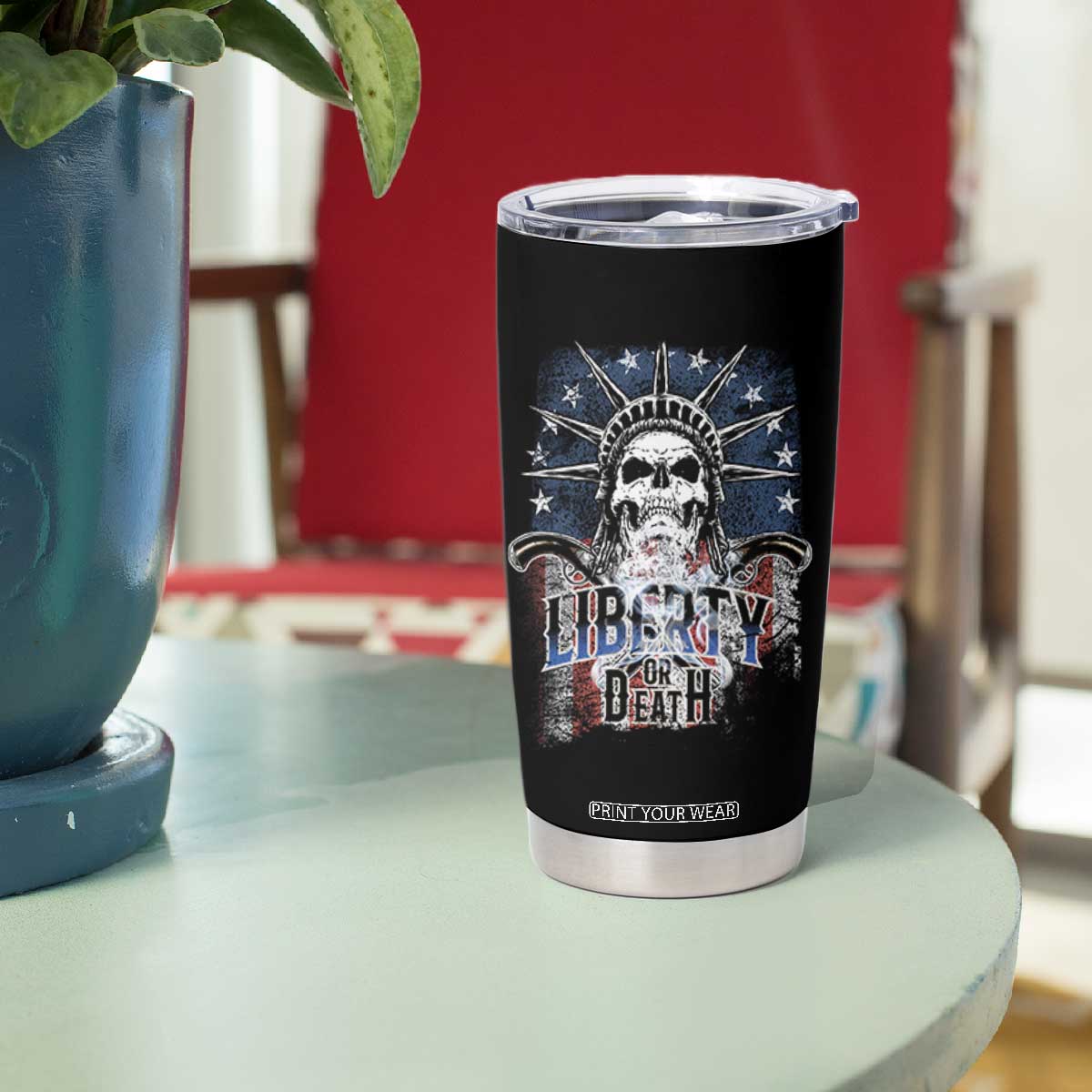 4th Of July Liberty Or Death Tumbler Cup Statue Of Liberty Skull American Flag TS11