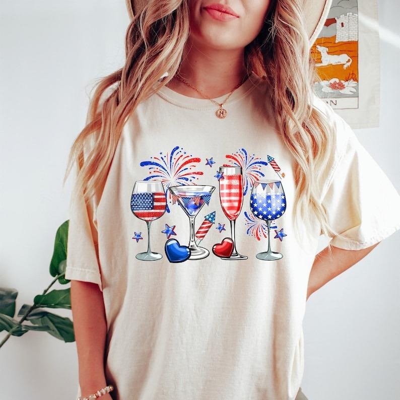 4th Of July Tshirt, Red Wine Blue, Patriotic Shirt, Independence Day T-Shirt, Gift For Women, American Flag TShirt, Red White Blue Shirt