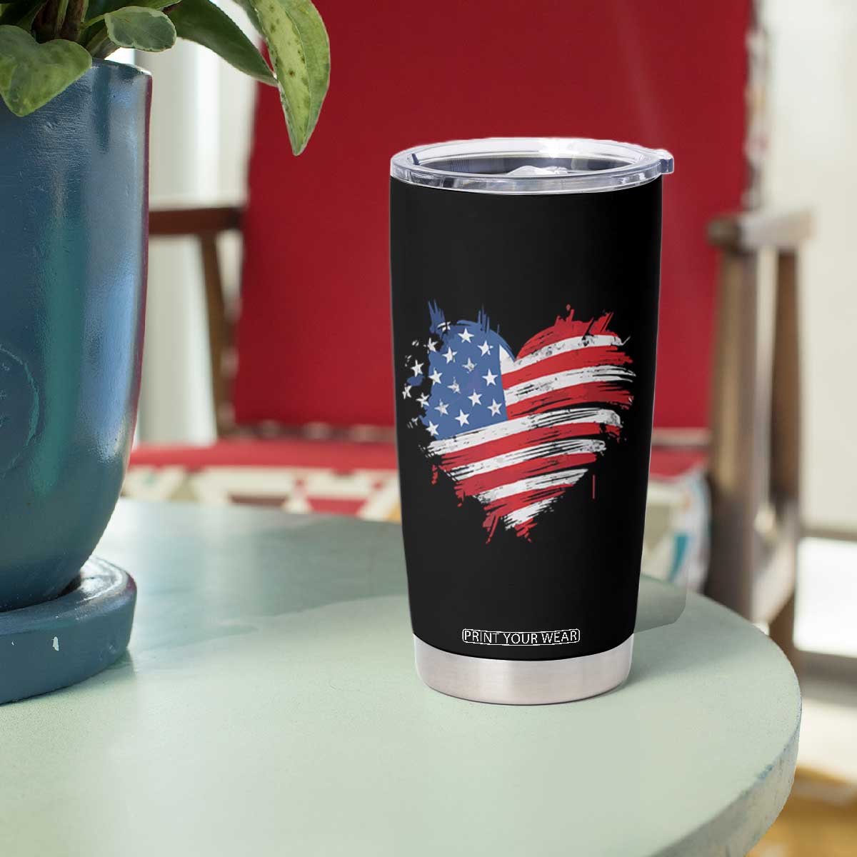 4th of July American Flag Heart USA Patriotic Tumbler Cup Star Stripes TS11