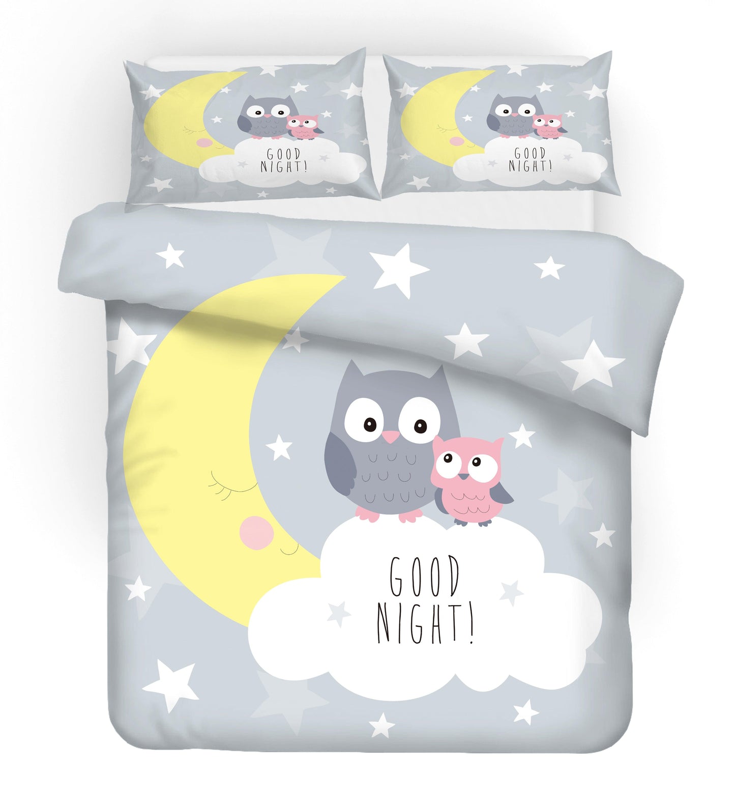 3D Cartoon Moon Star Owl Quilt Cover Set Bedding Set Duvet Cover Pillowcases SF72