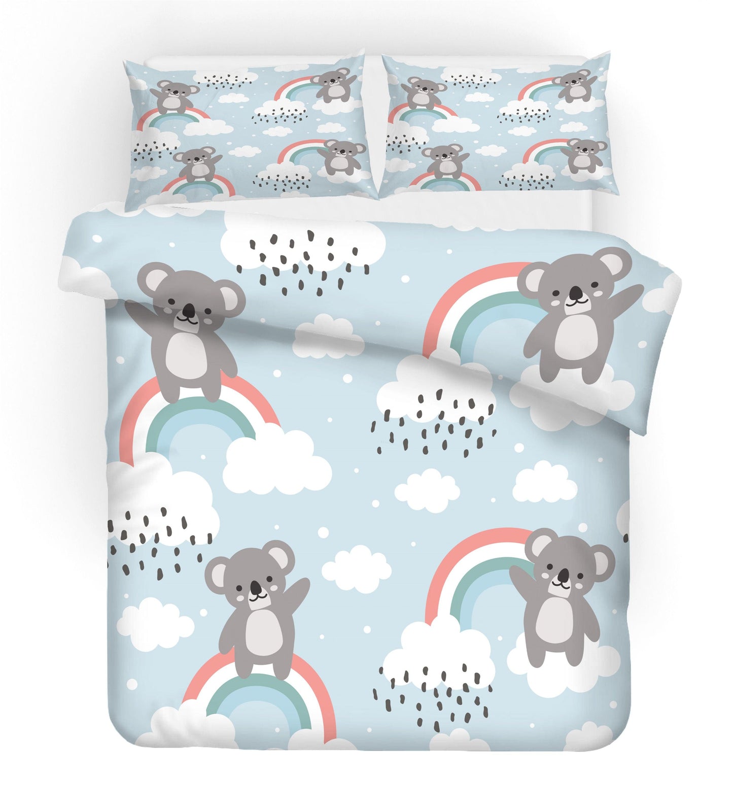3D Cartoon Animal Koala Cloud Rainbow Quilt Cover Set Bedding Set Duvet Cover Pillowcases 1