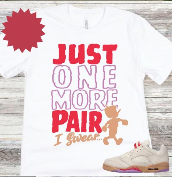 5 Low Peanut Butter and Jelly Sneaker Match Shirt, Pale Ivory Fusion Red Desert Rush Fuchsia, Just One More Pair