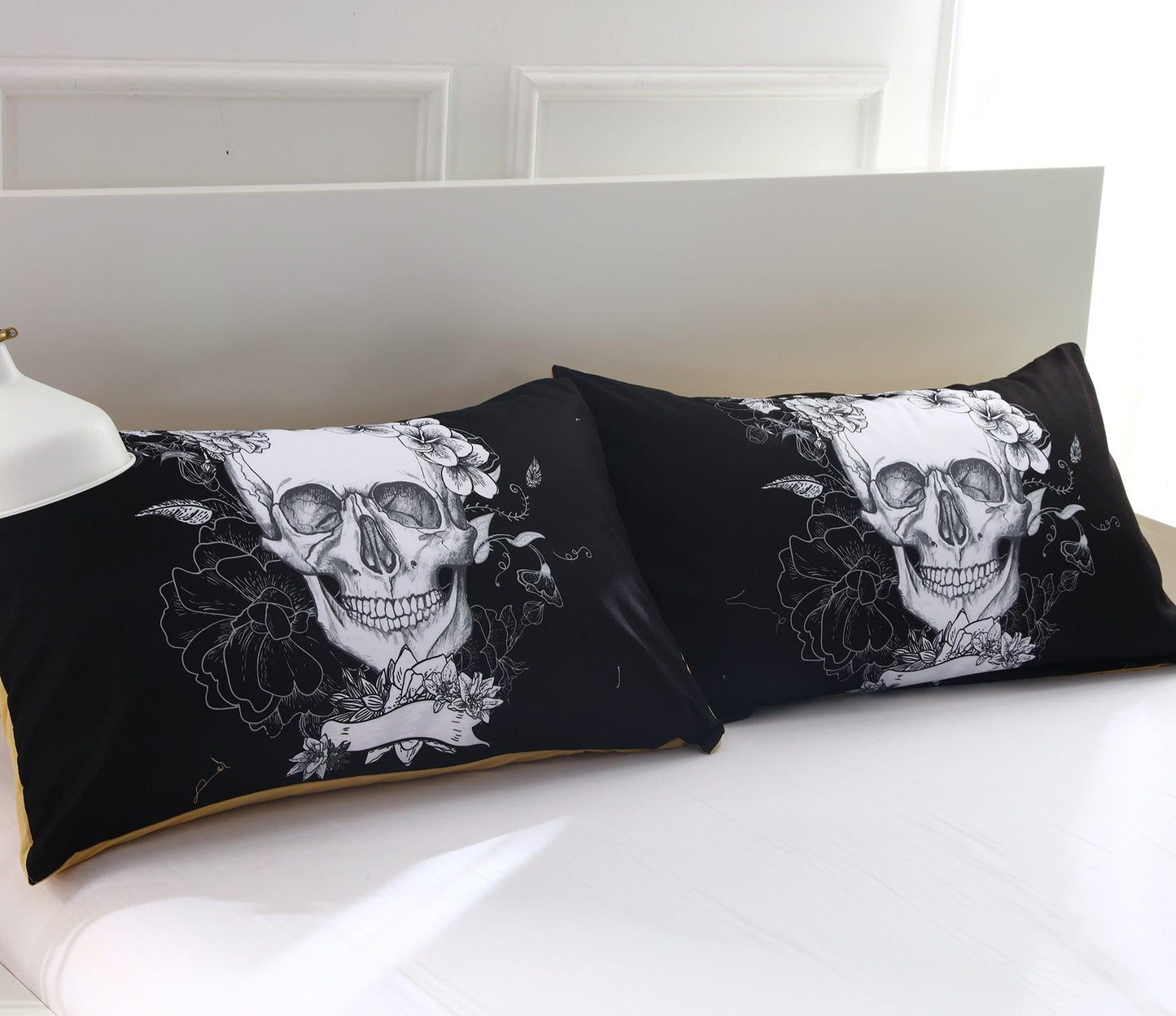 3D Black Skull Flower Quilt Cover Set Bedding Set Pillowcases 93