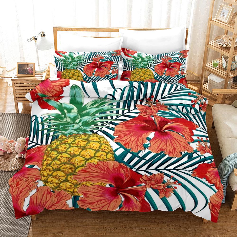3D Ananas Red Flowers Quilt Cover Set Bedding Set Pillowcases 5