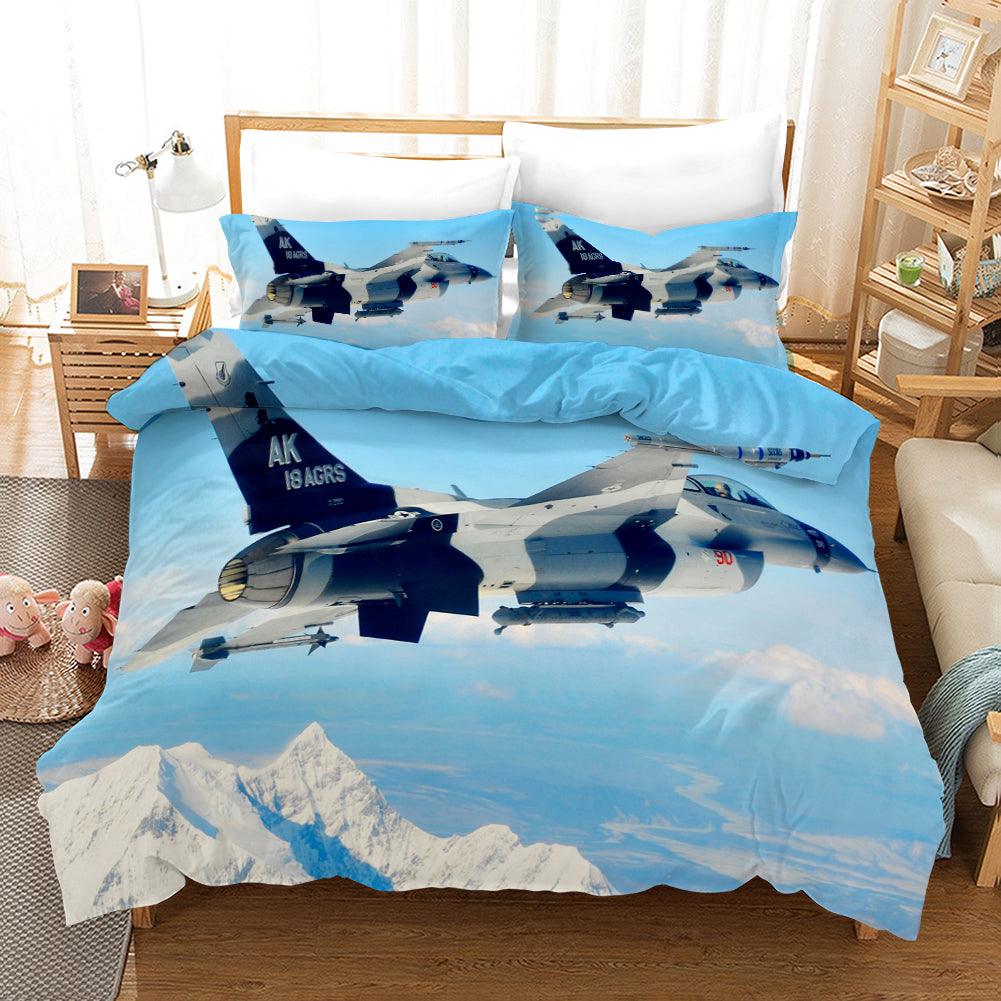 3D Blue Sky Fighter Quilt Cover Set Bedding Set Pillowcases 124