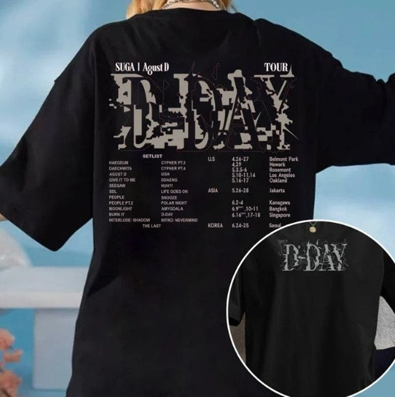 Agust D D Day Tour T-shirt, SUGA D Day Album SetList Shirt, Agust D World Tour Shirt, Suga On Tour 2023 Shirt
