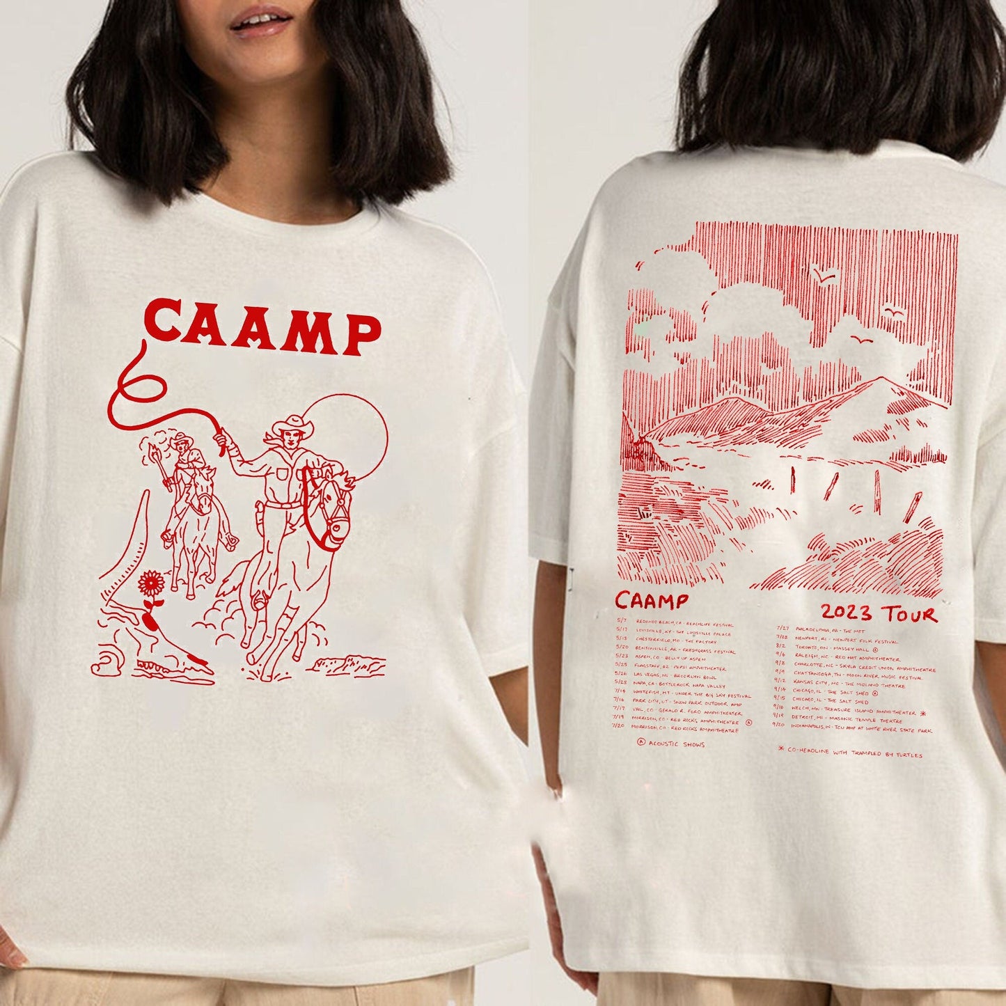 2 SIDED 2023 Tour Vintage CAAMP Shirt, Caamp Tour 2023 Merch