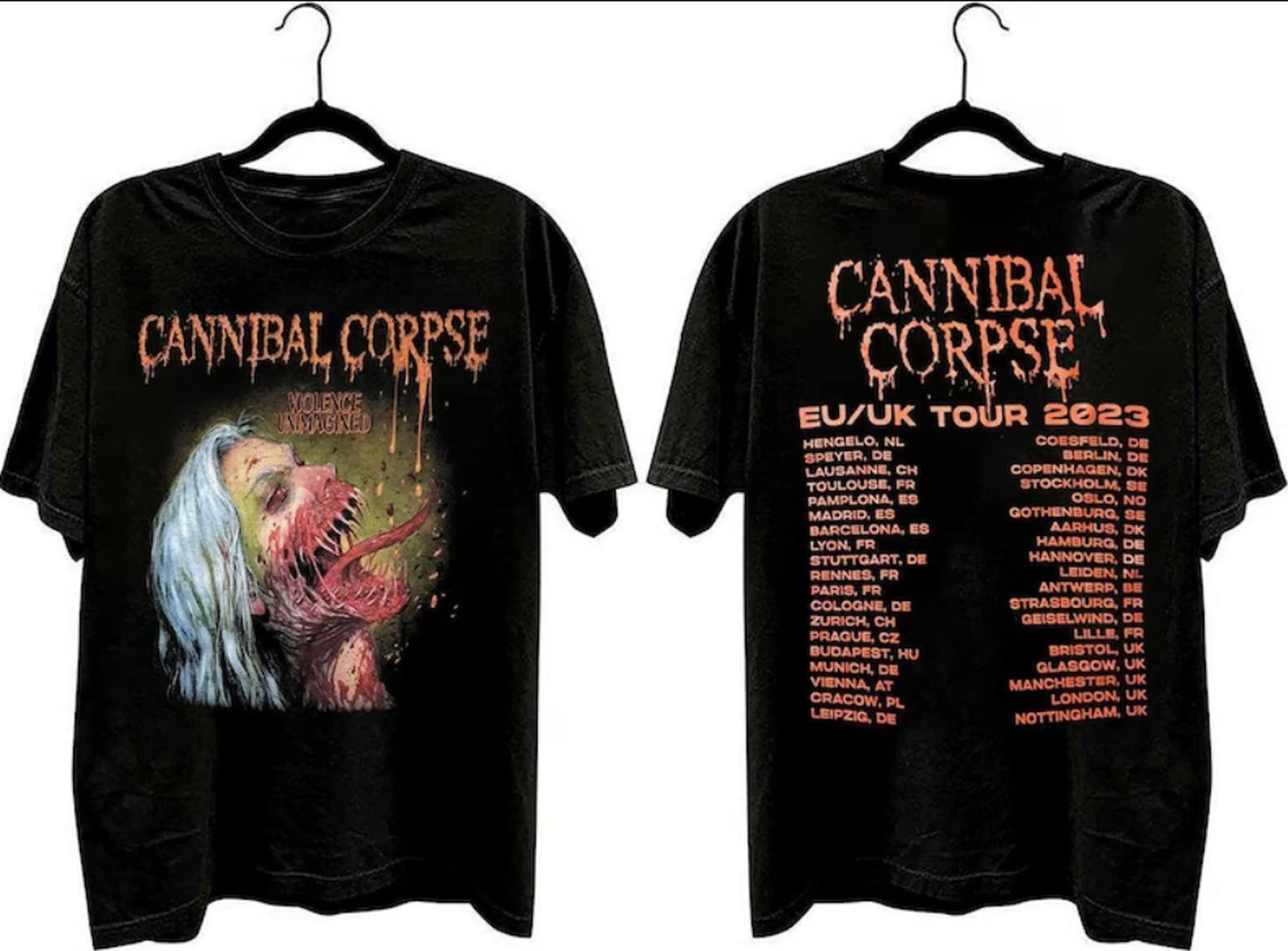Cannibal Corpse EU/UK Tour T-Shirt, 2023 Europe Tour, Cannibal Corpse Graphic Tour Concert Shirt