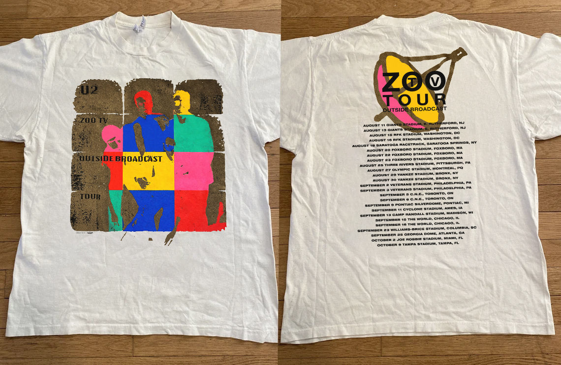 U2 Zoo TV Outside Broadcast Tour 1992 T-Shirt, 90's U2 Rock Band Zoo Tour T-Shirt