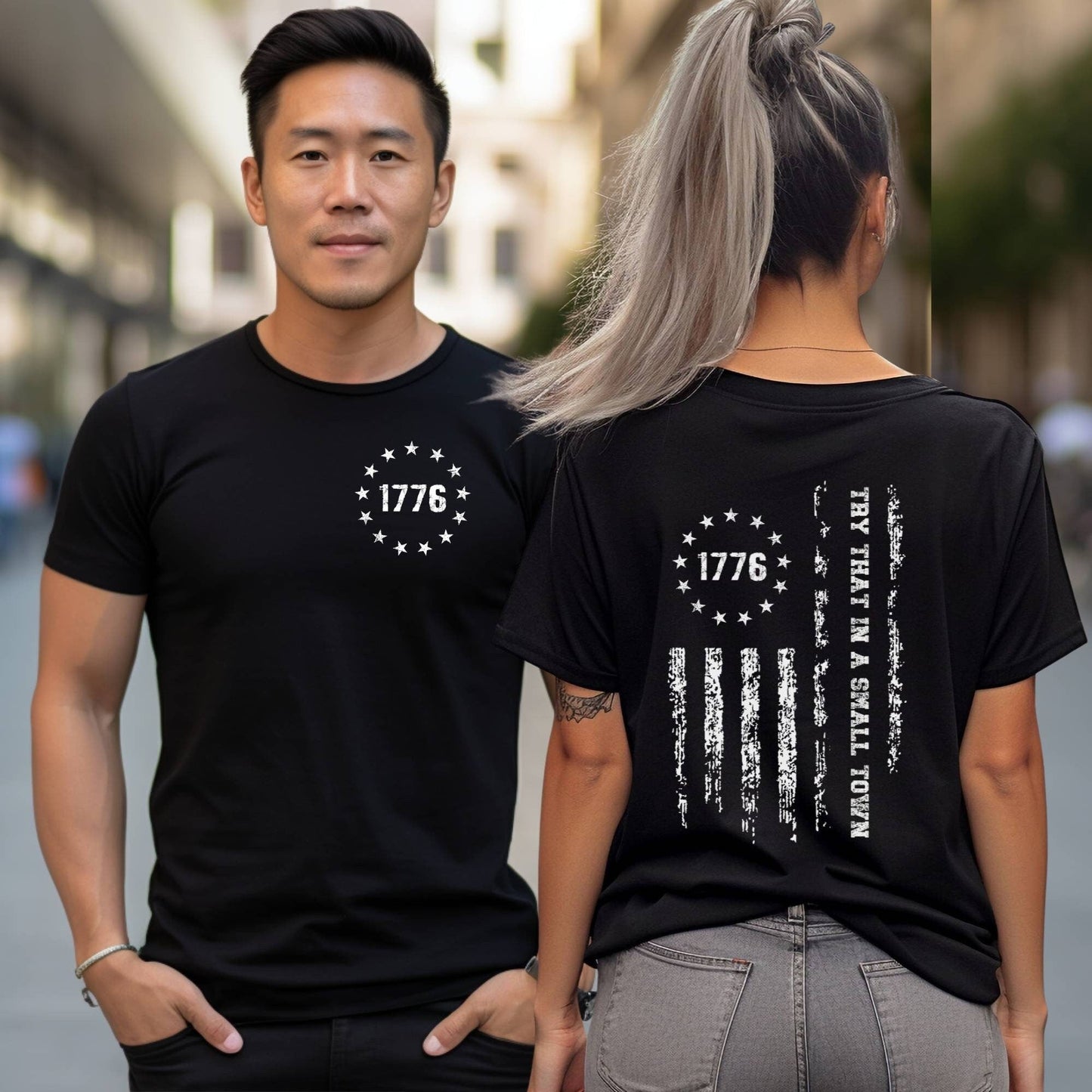 Try That In A Small Town Shirt, Front 1776 and Full Back Flag , Unofficial Jason Aldean Country Music Song Shirt