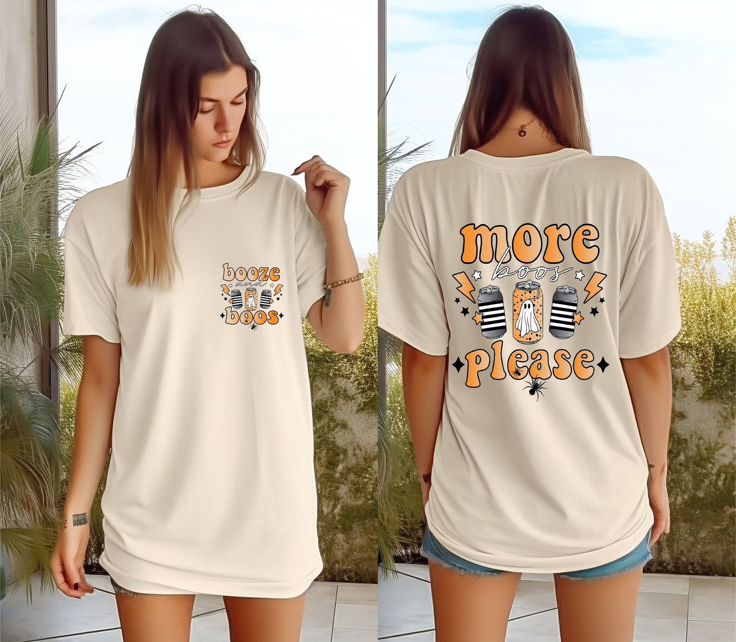 Booze And Boos Shirt, 2 Side Halloween T-shirt, Horror Shirt