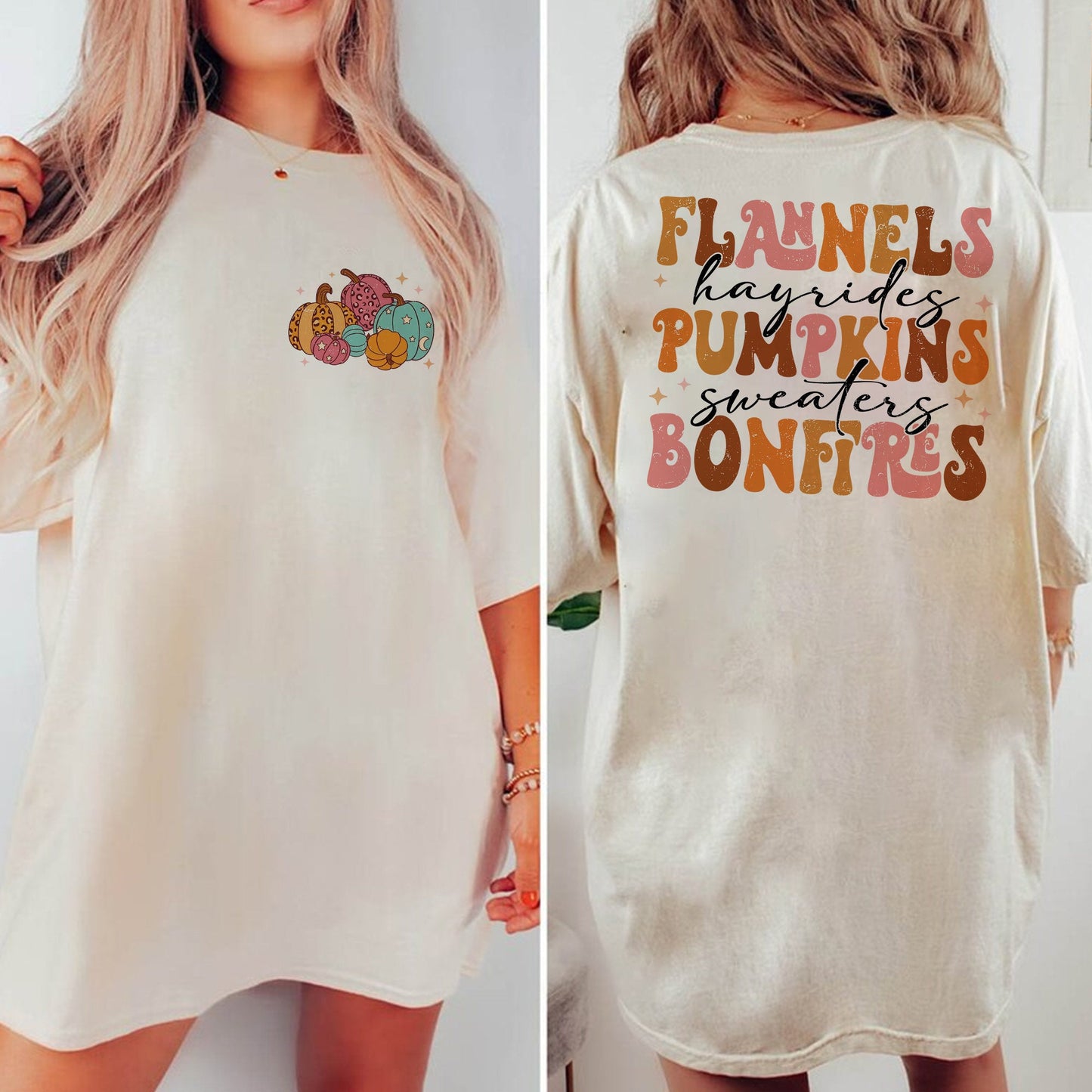 Pumpkins Sweaters Bonfires Shirt, Two-Sided Halloween Shirt
