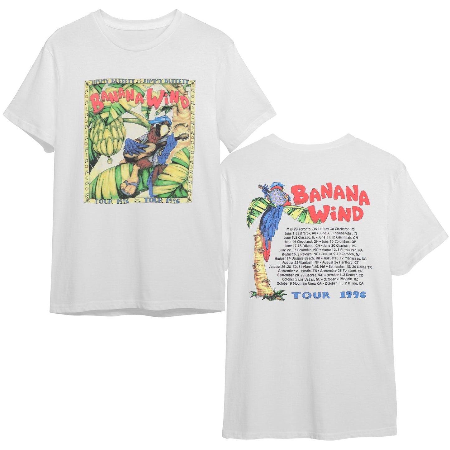 1996 Jimmy Buffett Banana Wind Tour T-Shirt, Jimmy Buffett Parrot Tour 90s Shirt