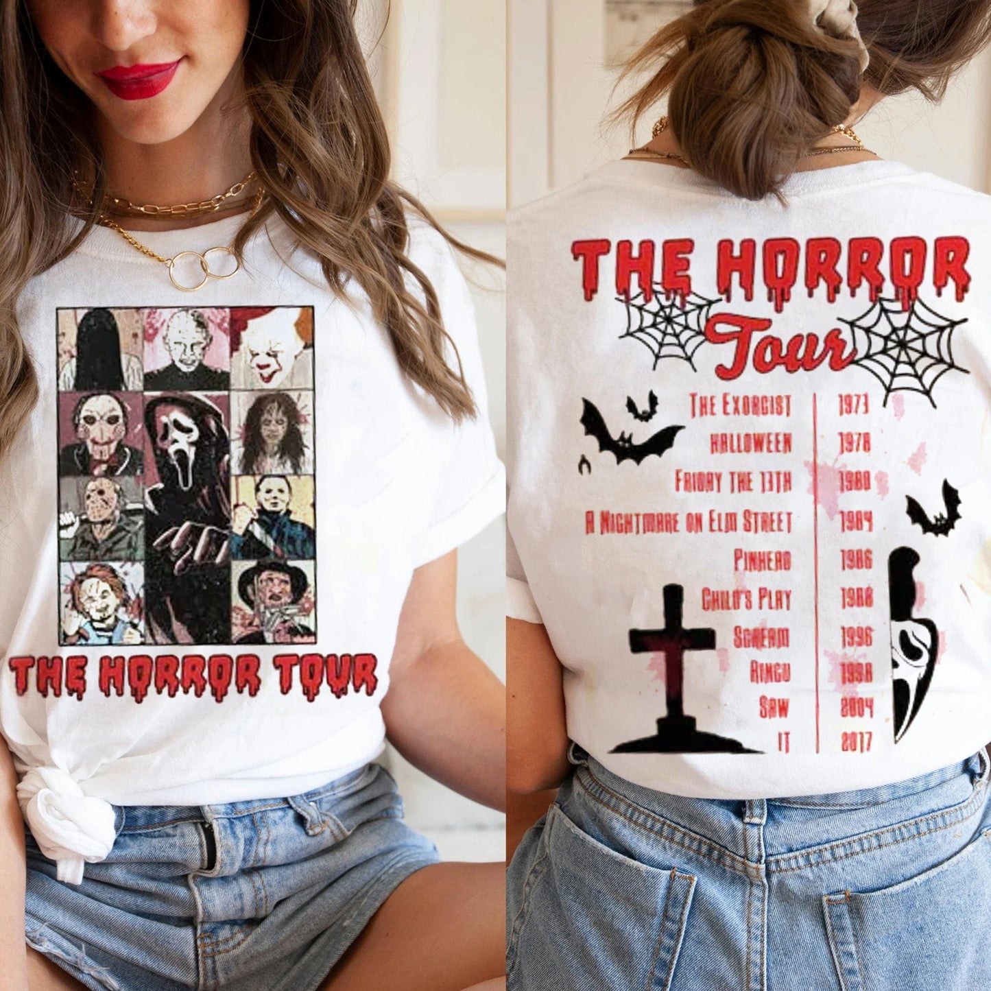 Vintage Halloween Characters The Horror Tour Shirt, Halloween Characters Era Tour ShirT