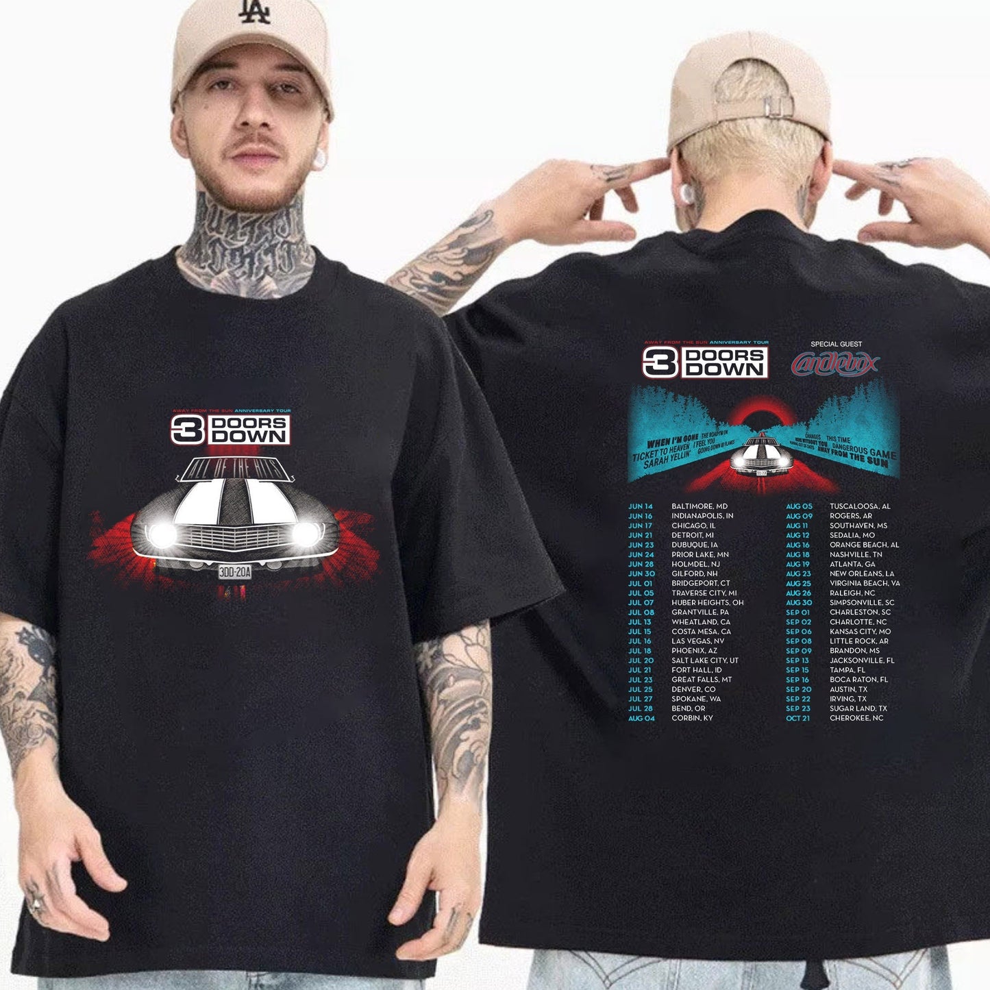 3 Doors Down Band Away From the Sun Anniversary Tour 2023 Double Sided Shirt